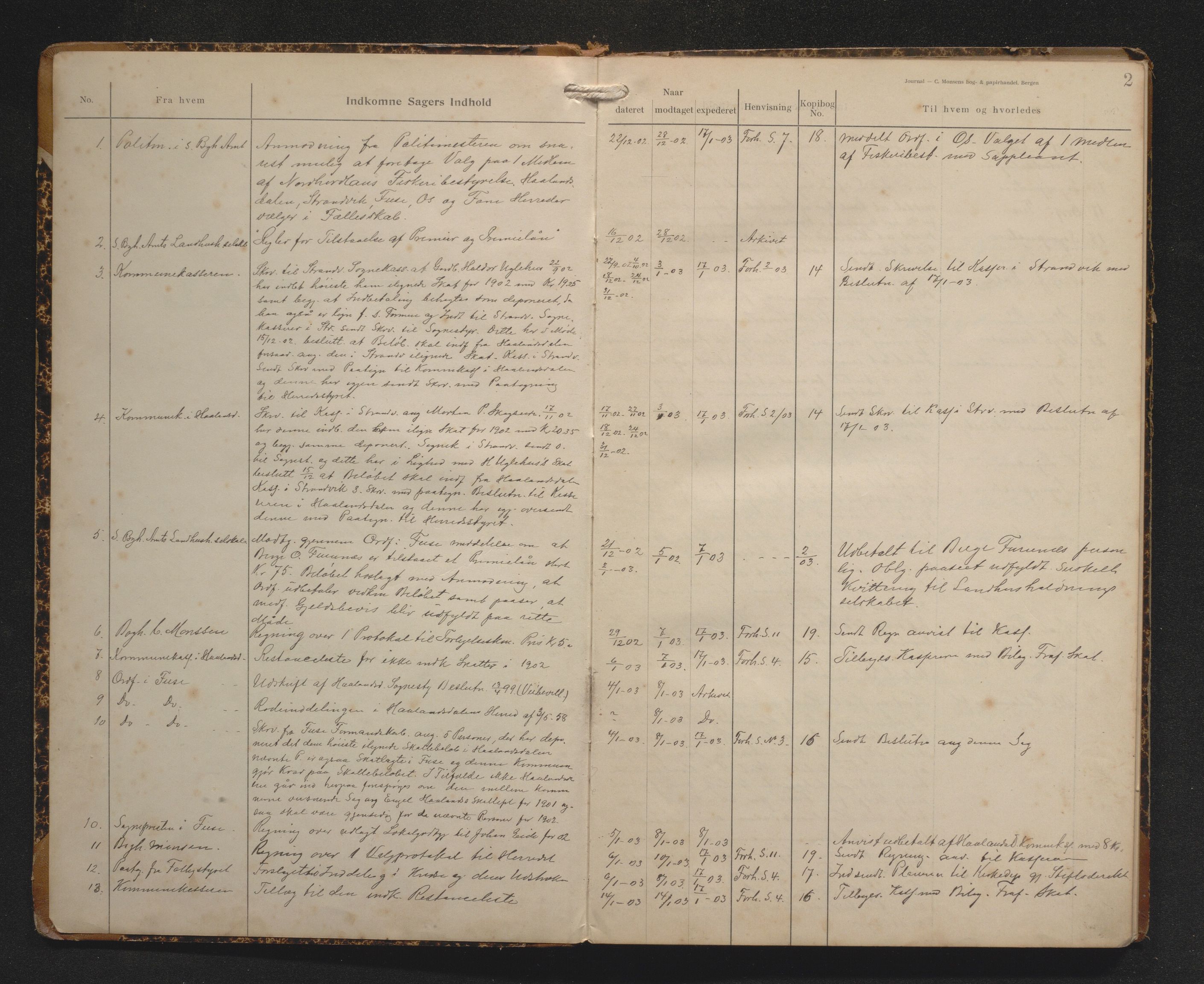 Hålandsdalen kommune. Formannskapet, IKAH/1239-021/C/Ca/L0001: Postjournal, 1902-1915