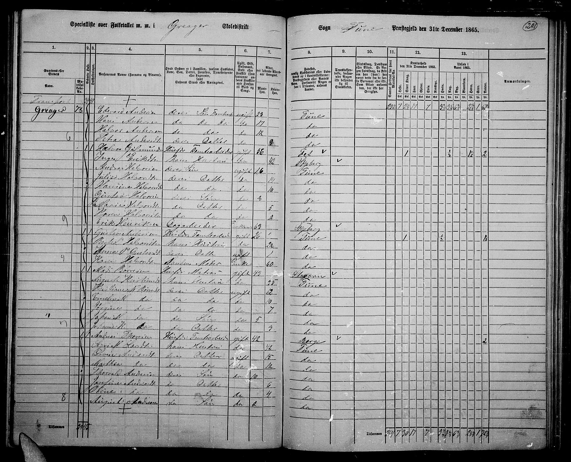 RA, 1865 census for Tune, 1865, p. 186