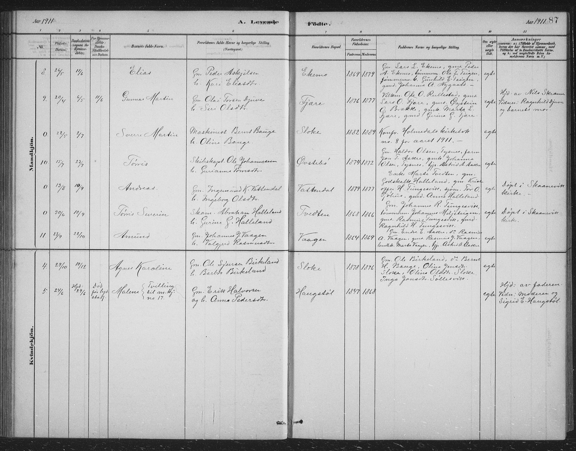 Skånevik sokneprestembete, SAB/A-77801/H/Hab: Parish register (copy) no. B 2, 1881-1920, p. 87
