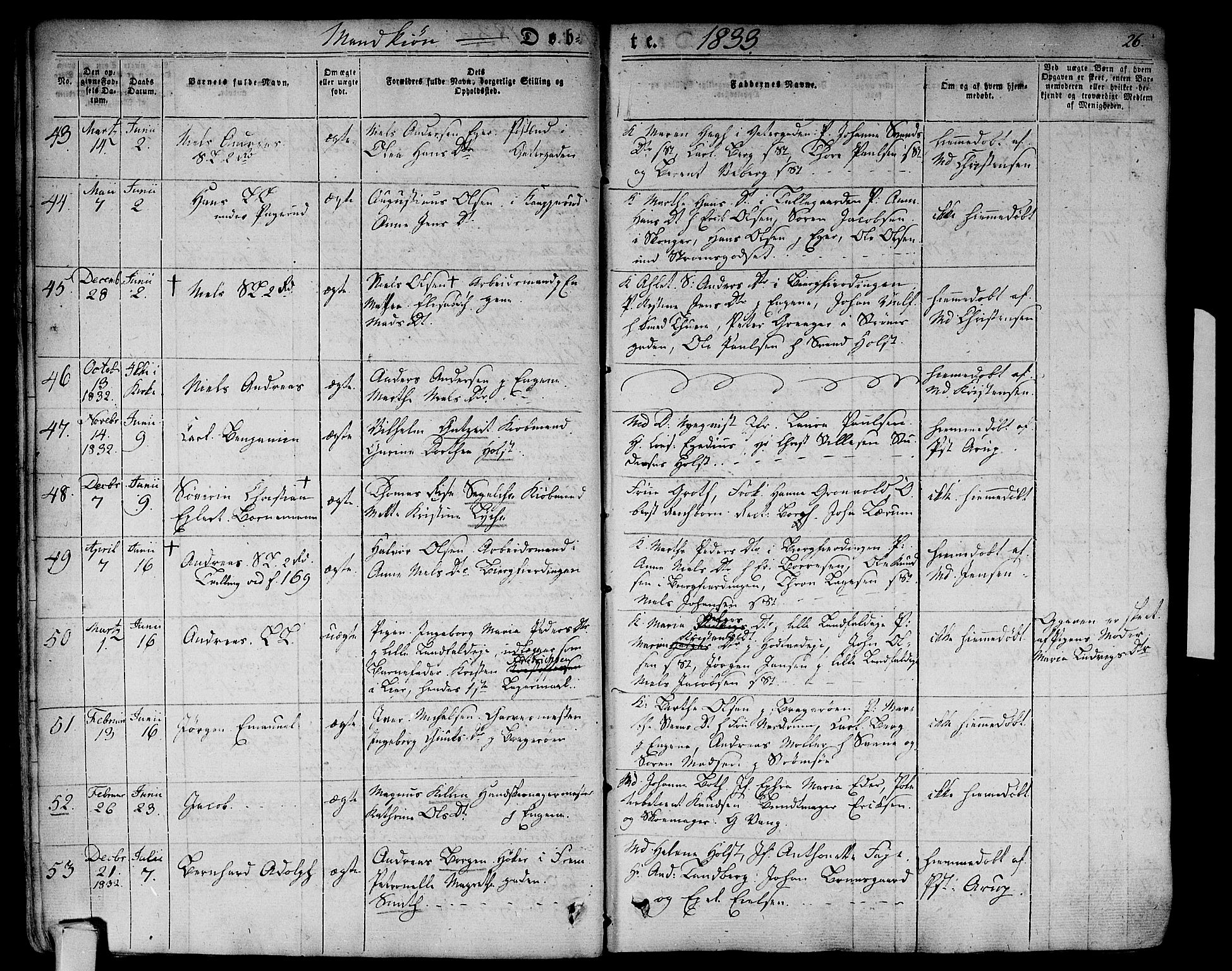 Bragernes kirkebøker, AV/SAKO-A-6/F/Fb/L0001: Parish register (official) no. II 1, 1830-1847, p. 26