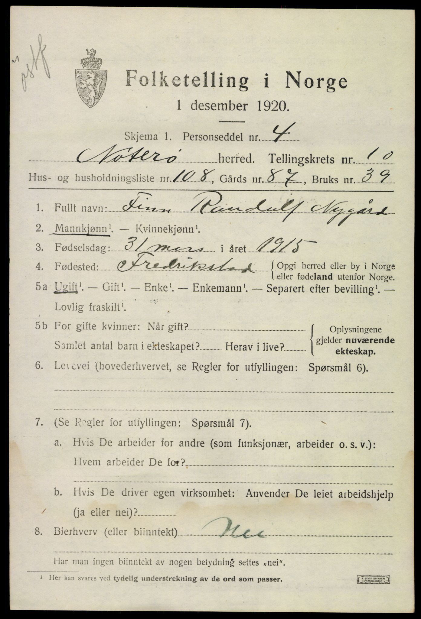 SAKO, 1920 census for Nøtterøy, 1920, p. 13483