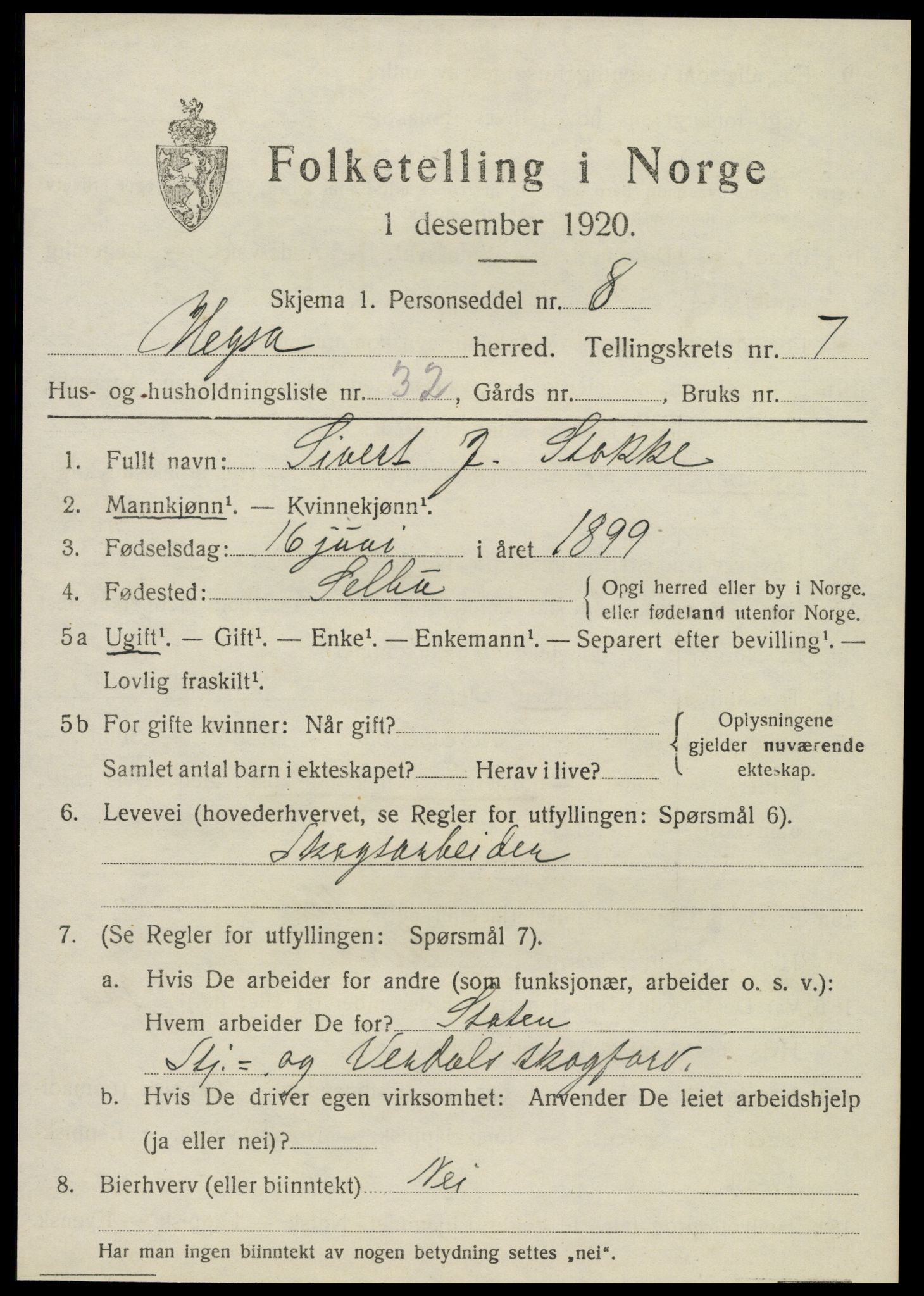 SAT, 1920 census for Hegra, 1920, p. 5578