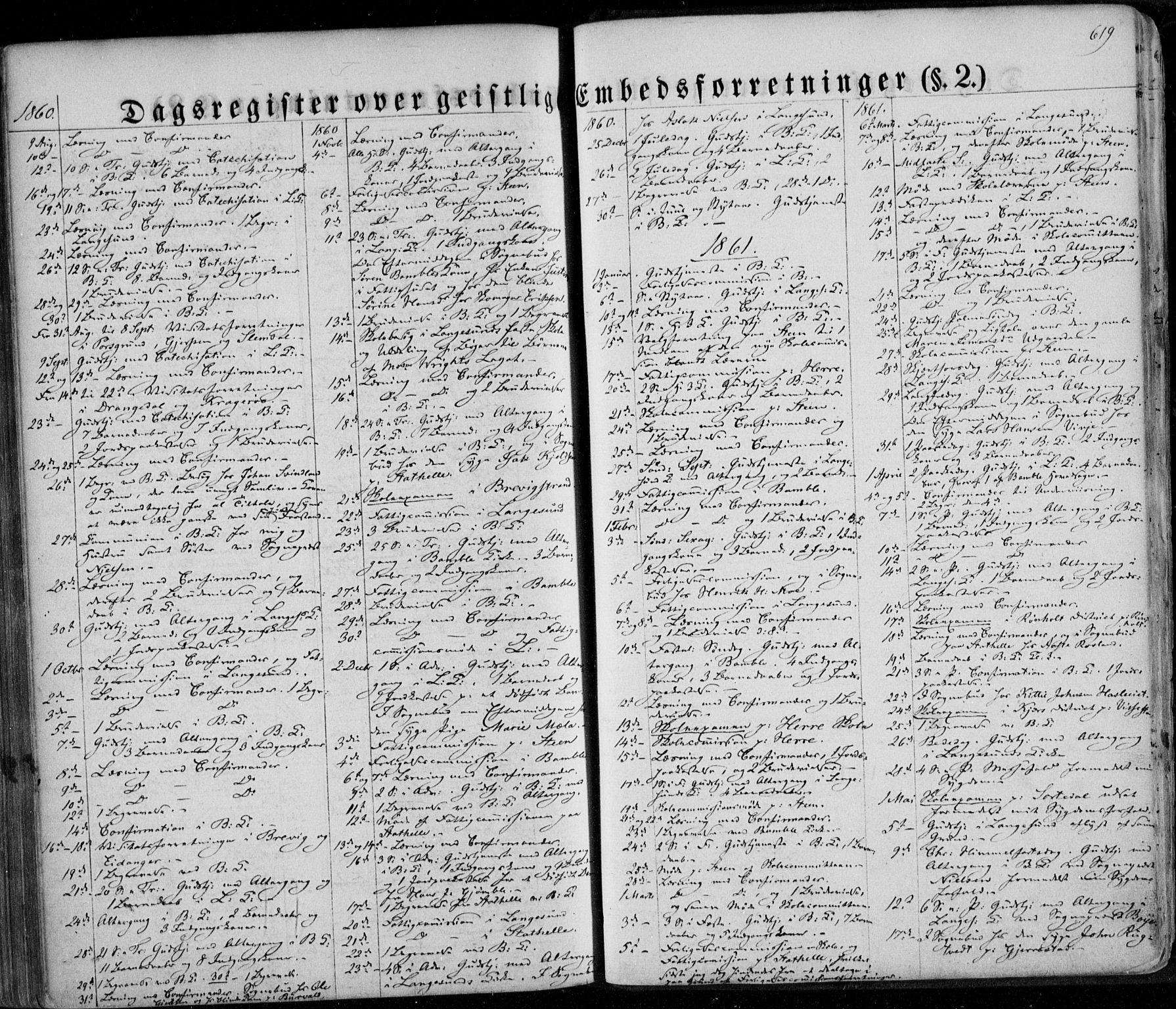 Bamble kirkebøker, SAKO/A-253/F/Fa/L0005: Parish register (official) no. I 5, 1854-1869, p. 619
