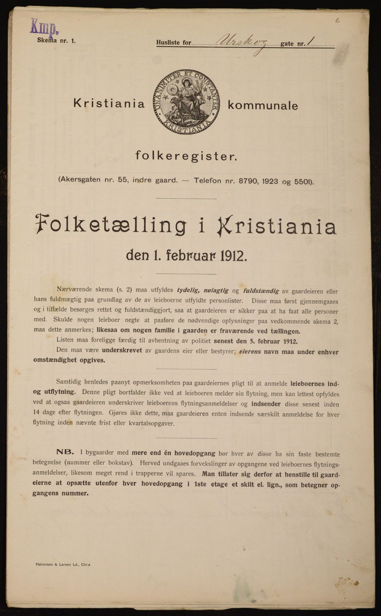 OBA, Municipal Census 1912 for Kristiania, 1912, p. 2451