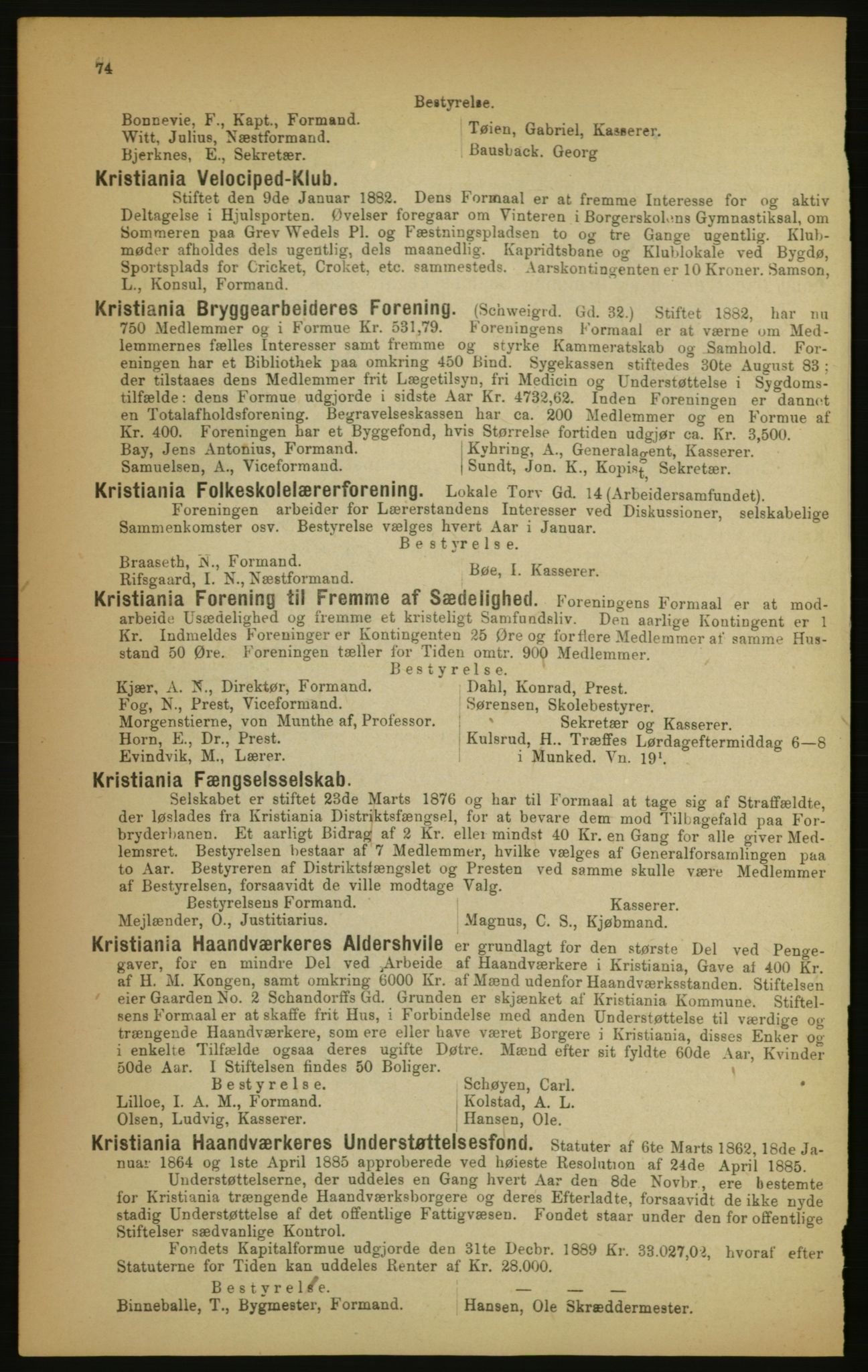 Kristiania/Oslo adressebok, PUBL/-, 1891, p. 74