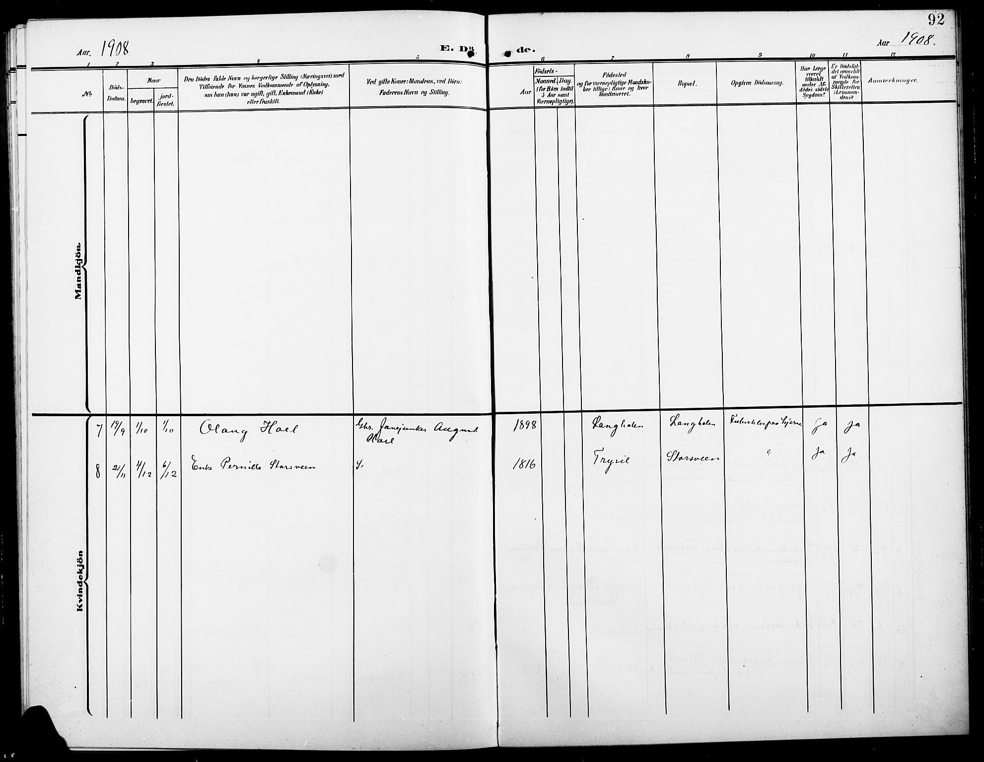 Elverum prestekontor, AV/SAH-PREST-044/H/Ha/Hab/L0008: Parish register (copy) no. 8, 1908-1918, p. 92