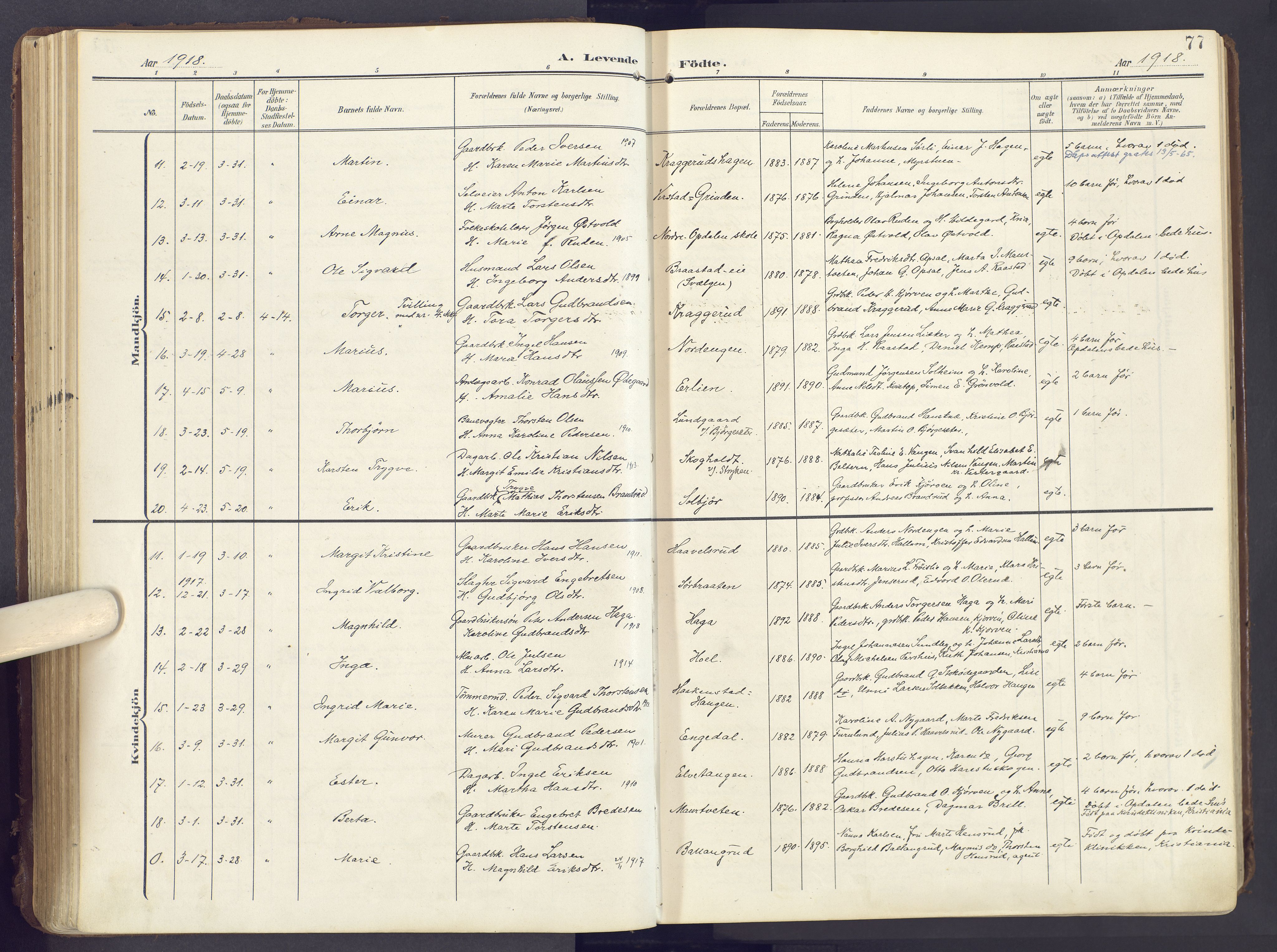 Lunner prestekontor, SAH/PREST-118/H/Ha/Haa/L0001: Parish register (official) no. 1, 1907-1922, p. 77