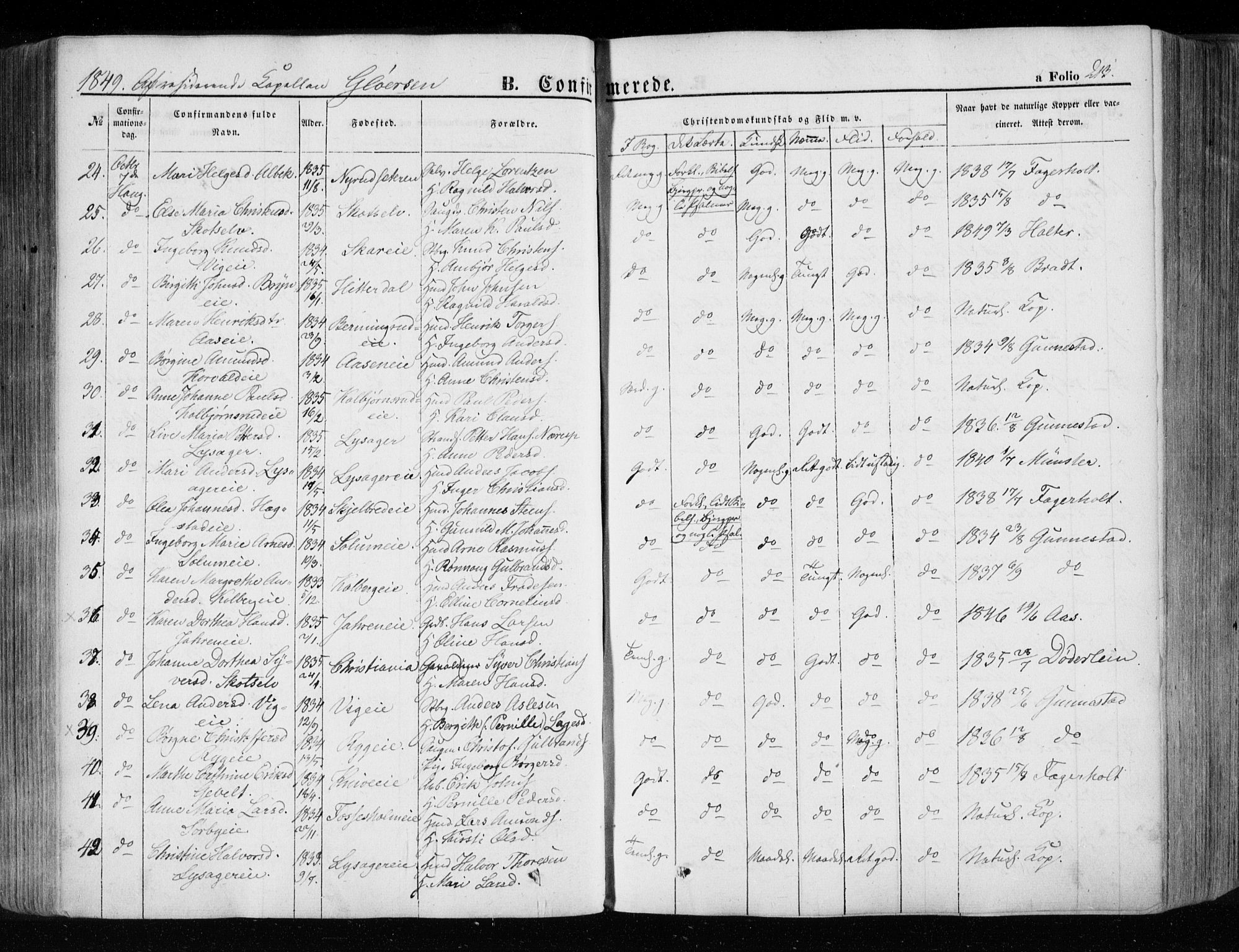 Eiker kirkebøker, SAKO/A-4/F/Fa/L0014: Parish register (official) no. I 14, 1846-1854, p. 213
