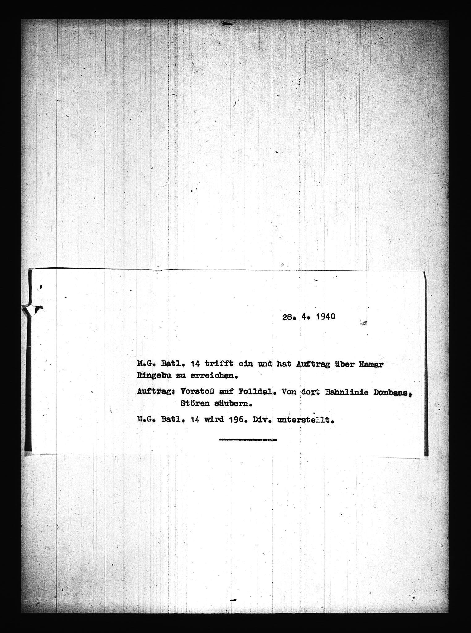 Documents Section, AV/RA-RAFA-2200/V/L0075: Amerikansk mikrofilm "Captured German Documents".
Box No. 714.  FKA jnr. 615/1954., 1940, p. 102