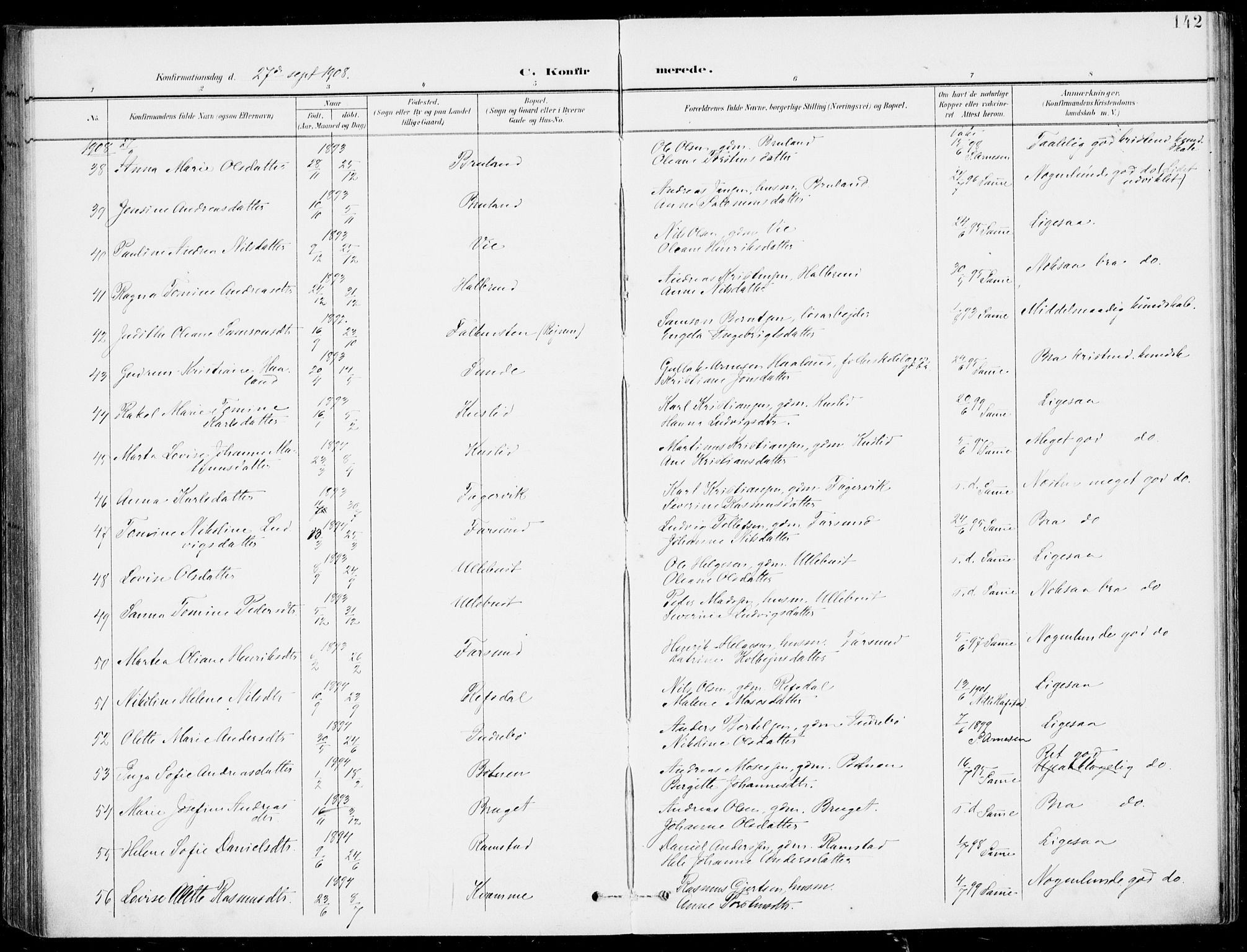 Førde sokneprestembete, AV/SAB-A-79901/H/Haa/Haab/L0002: Parish register (official) no. B  2, 1899-1920, p. 142