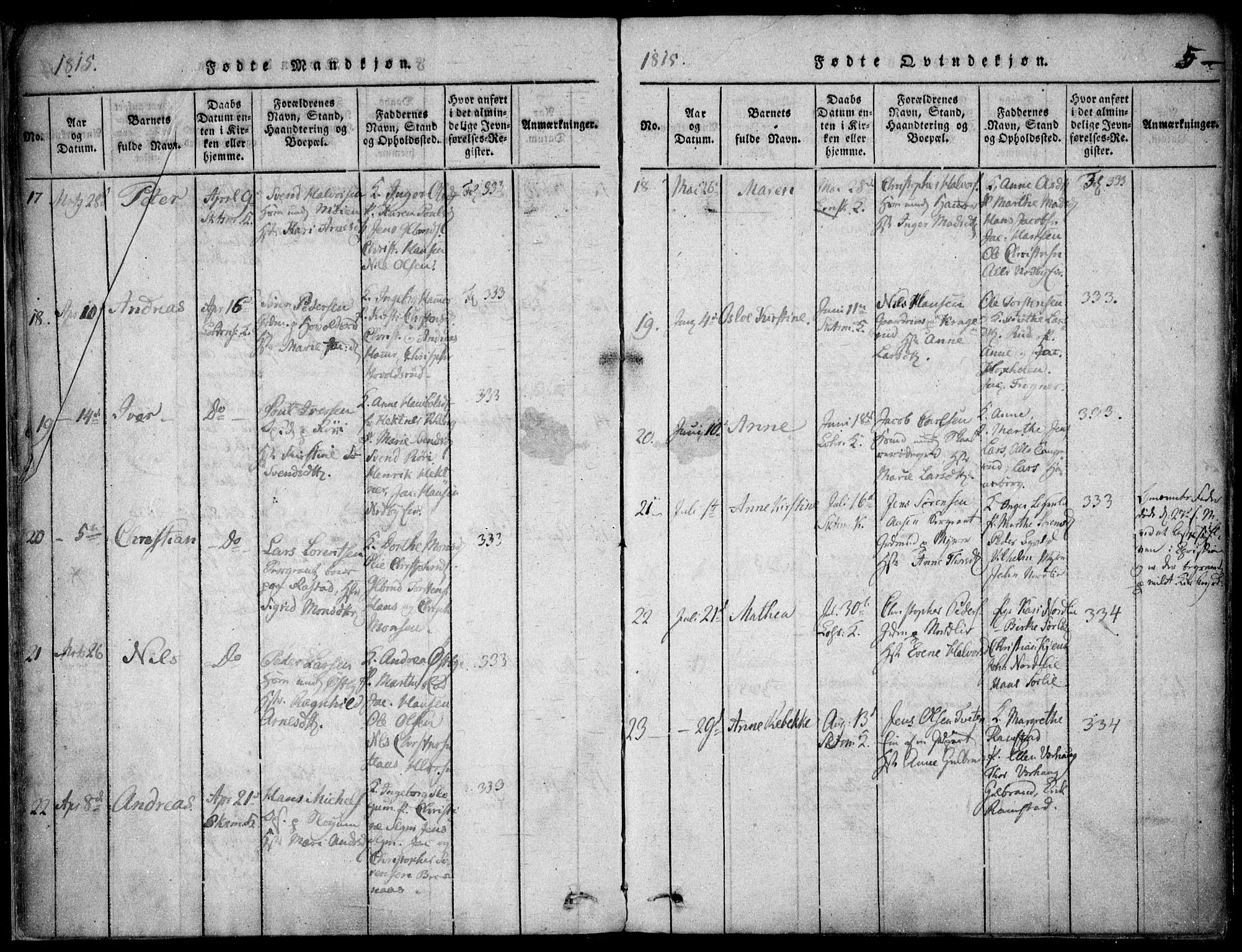Skedsmo prestekontor Kirkebøker, SAO/A-10033a/F/Fa/L0008: Parish register (official) no. I 8, 1815-1829, p. 5