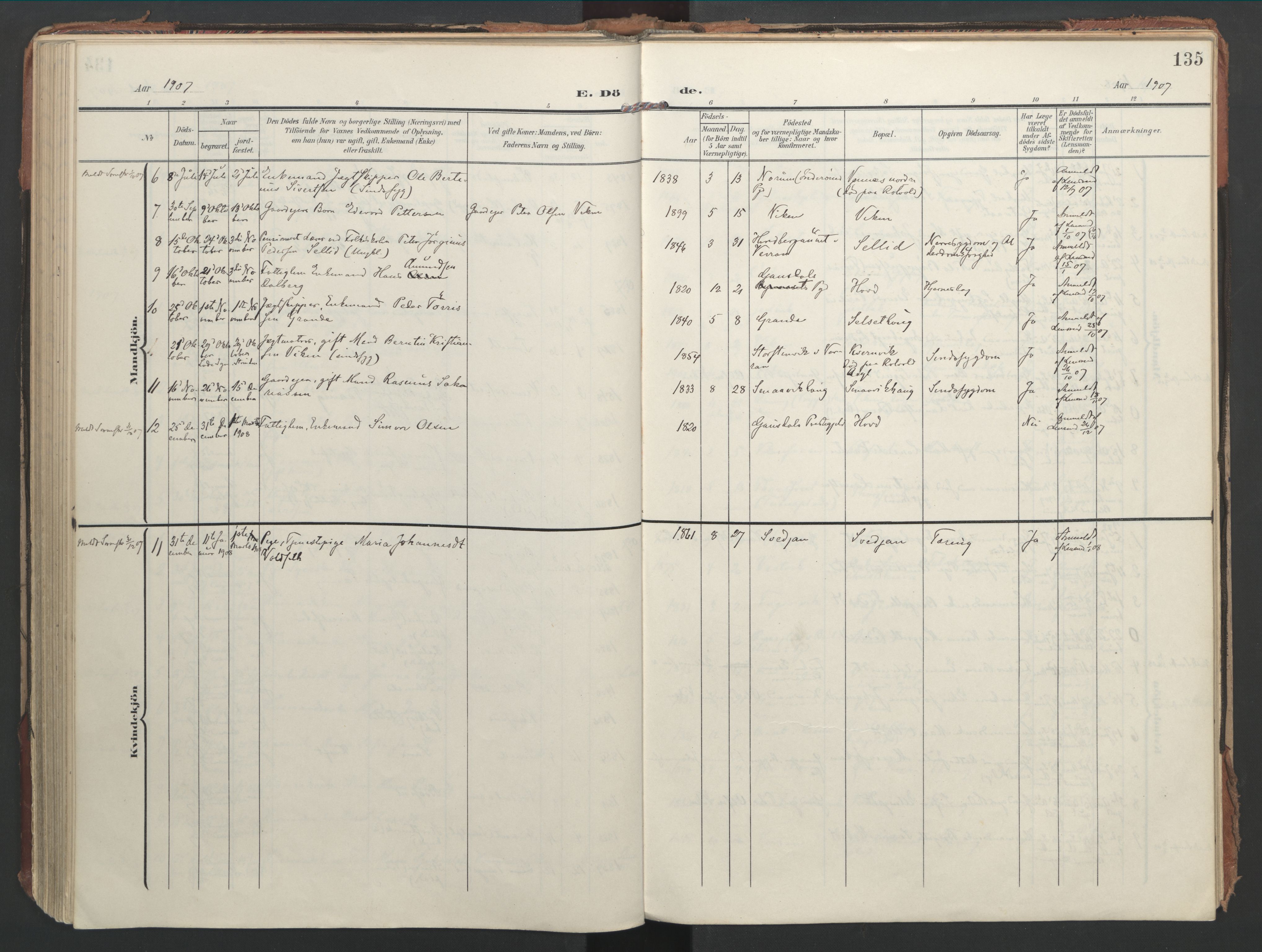 Ministerialprotokoller, klokkerbøker og fødselsregistre - Nord-Trøndelag, SAT/A-1458/744/L0421: Parish register (official) no. 744A05, 1905-1930, p. 135