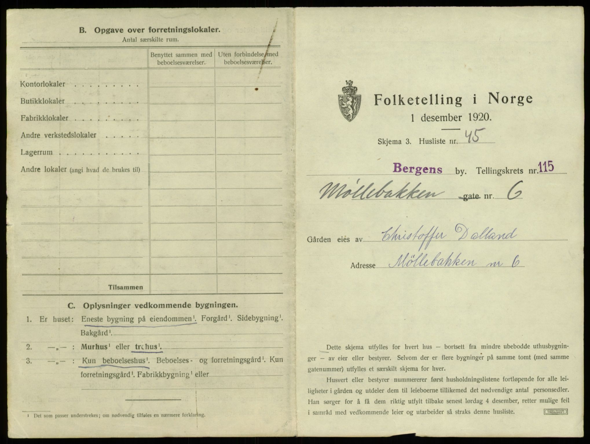 SAB, 1920 census for Bergen, 1920, p. 10402