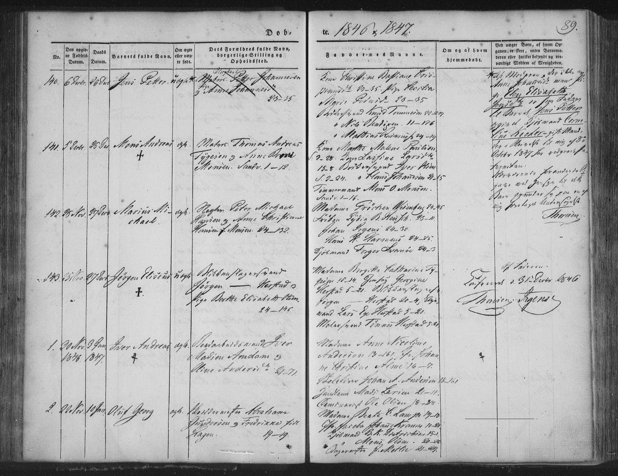 Korskirken sokneprestembete, SAB/A-76101/H/Haa/L0016: Parish register (official) no. B 2, 1841-1851, p. 89