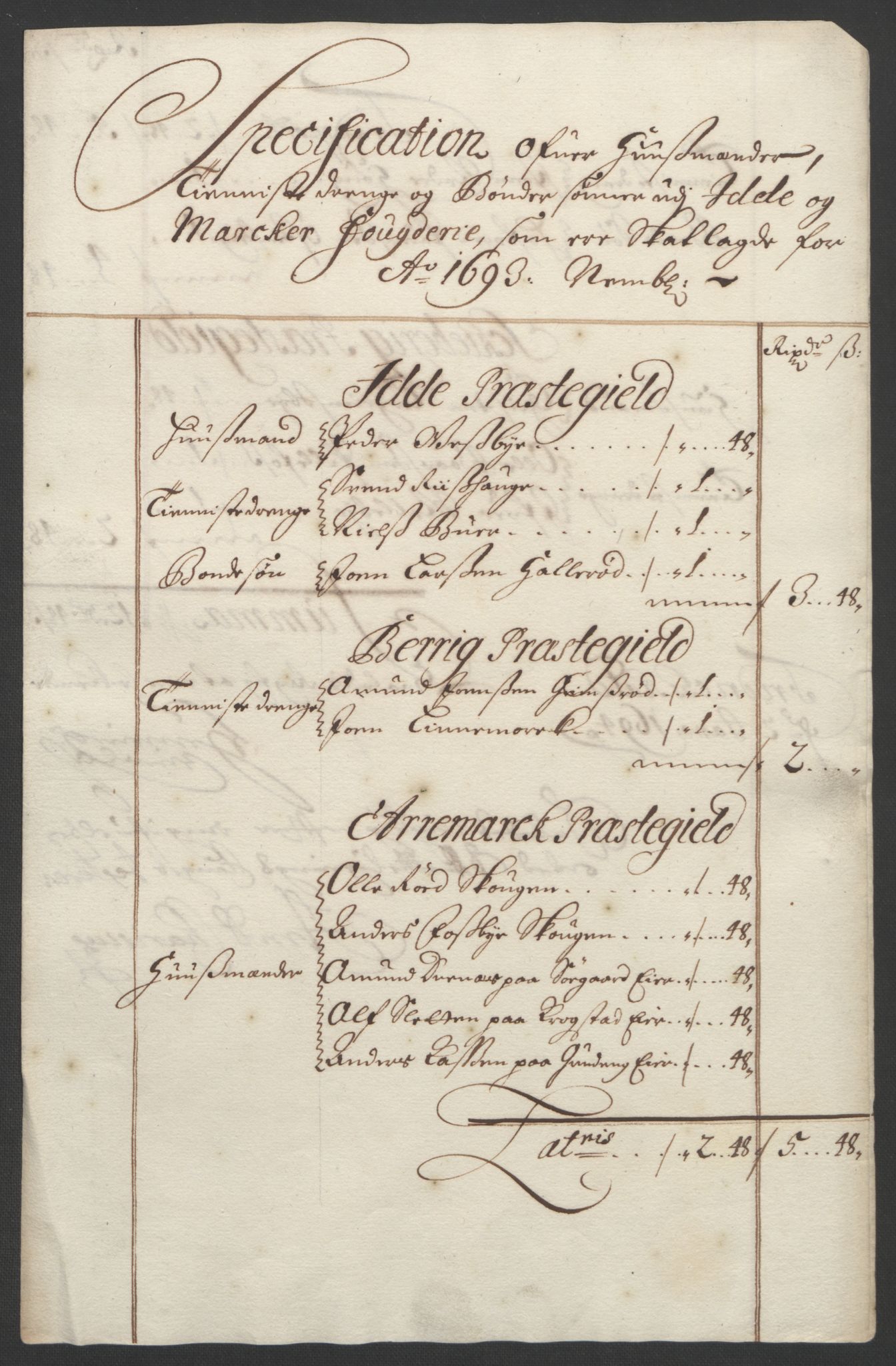 Rentekammeret inntil 1814, Reviderte regnskaper, Fogderegnskap, RA/EA-4092/R01/L0011: Fogderegnskap Idd og Marker, 1692-1693, p. 285