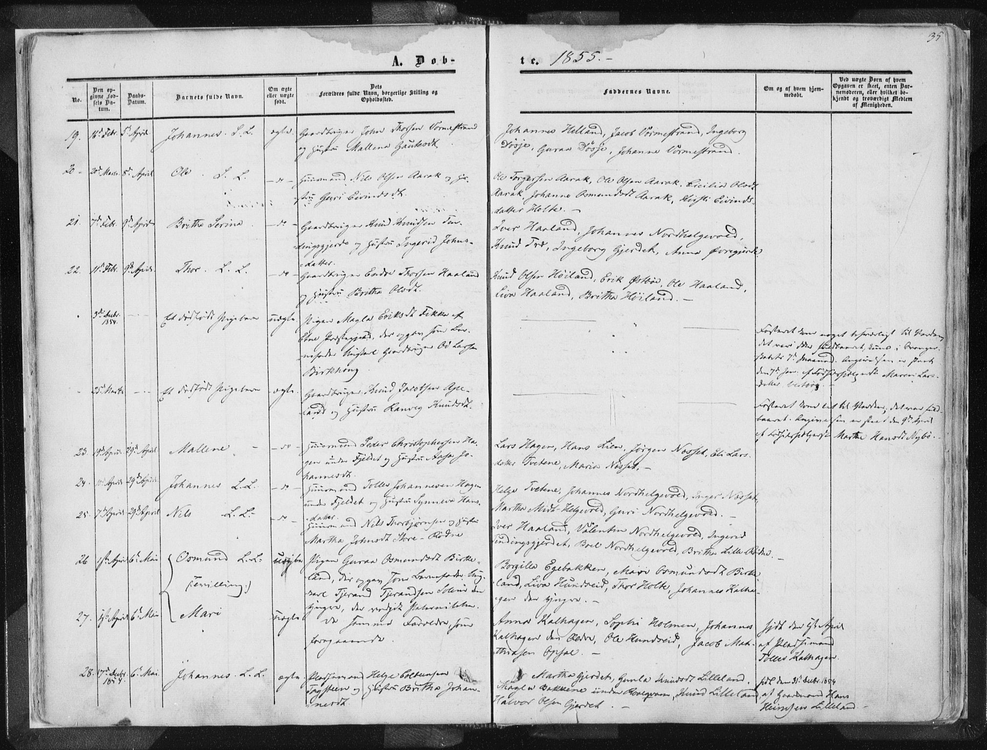 Vikedal sokneprestkontor, AV/SAST-A-101840/01/IV: Parish register (official) no. A 6.1, 1851-1867, p. 35