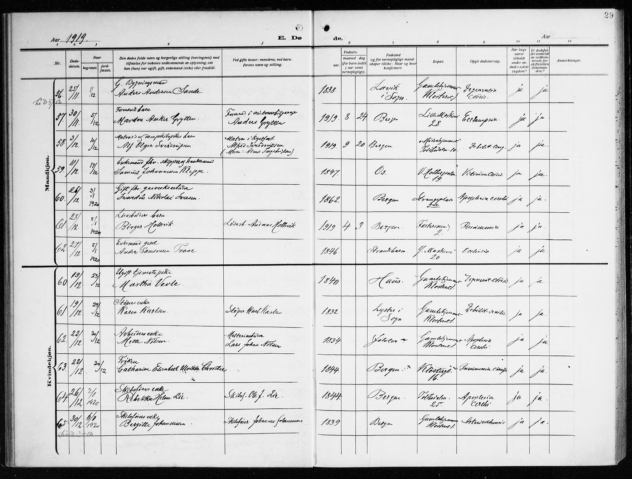 Nykirken Sokneprestembete, AV/SAB-A-77101/H/Haa/L0046: Parish register (official) no. E 6, 1918-1944, p. 29