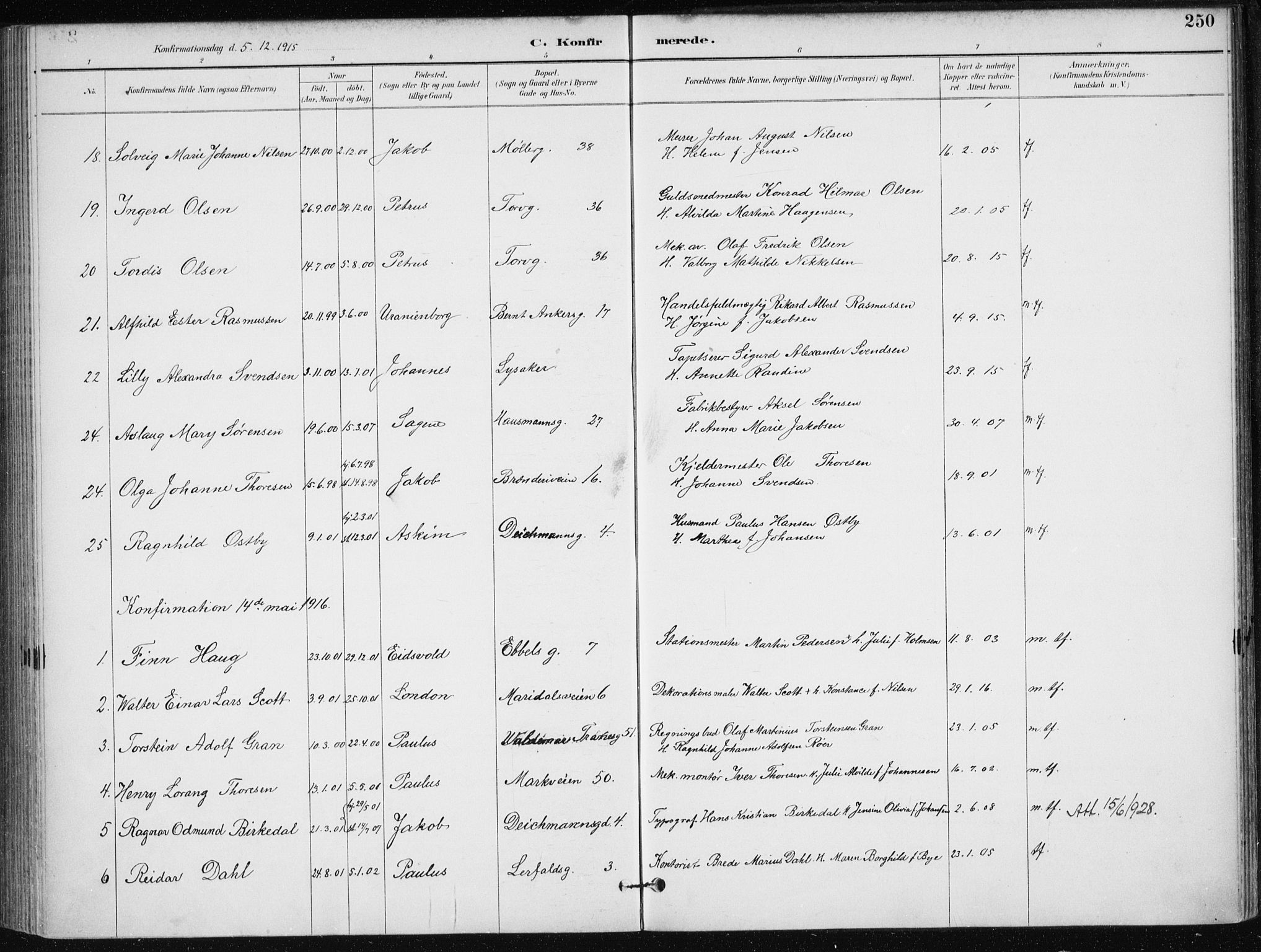 Jakob prestekontor Kirkebøker, SAO/A-10850/F/Fa/L0008: Parish register (official) no. 8, 1892-1924, p. 250