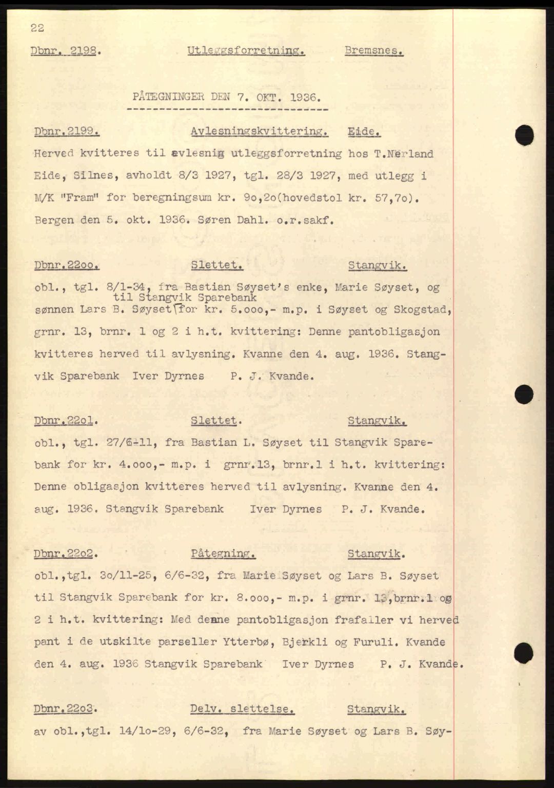 Nordmøre sorenskriveri, AV/SAT-A-4132/1/2/2Ca: Mortgage book no. C80, 1936-1939, Diary no: : 2198/1936