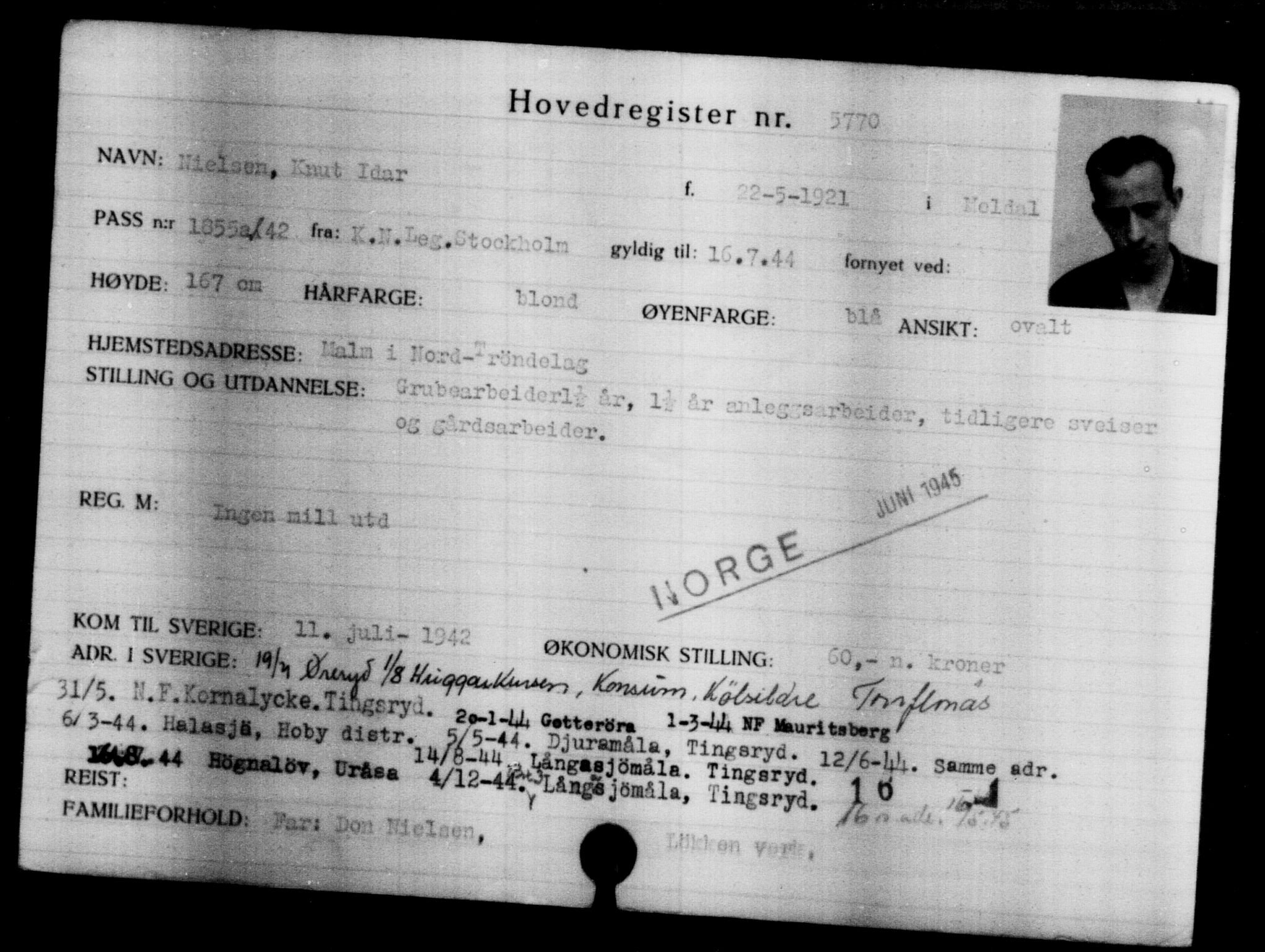 Utenriksstasjonene, Legasjonen i Stockholm, Flyktningkontoret, AV/RA-S-6753/V/Va/L0004: Kjesäterkartoteket, flyktninger med registreringsnr. 3496-6610, 1940-1945, p. 2639