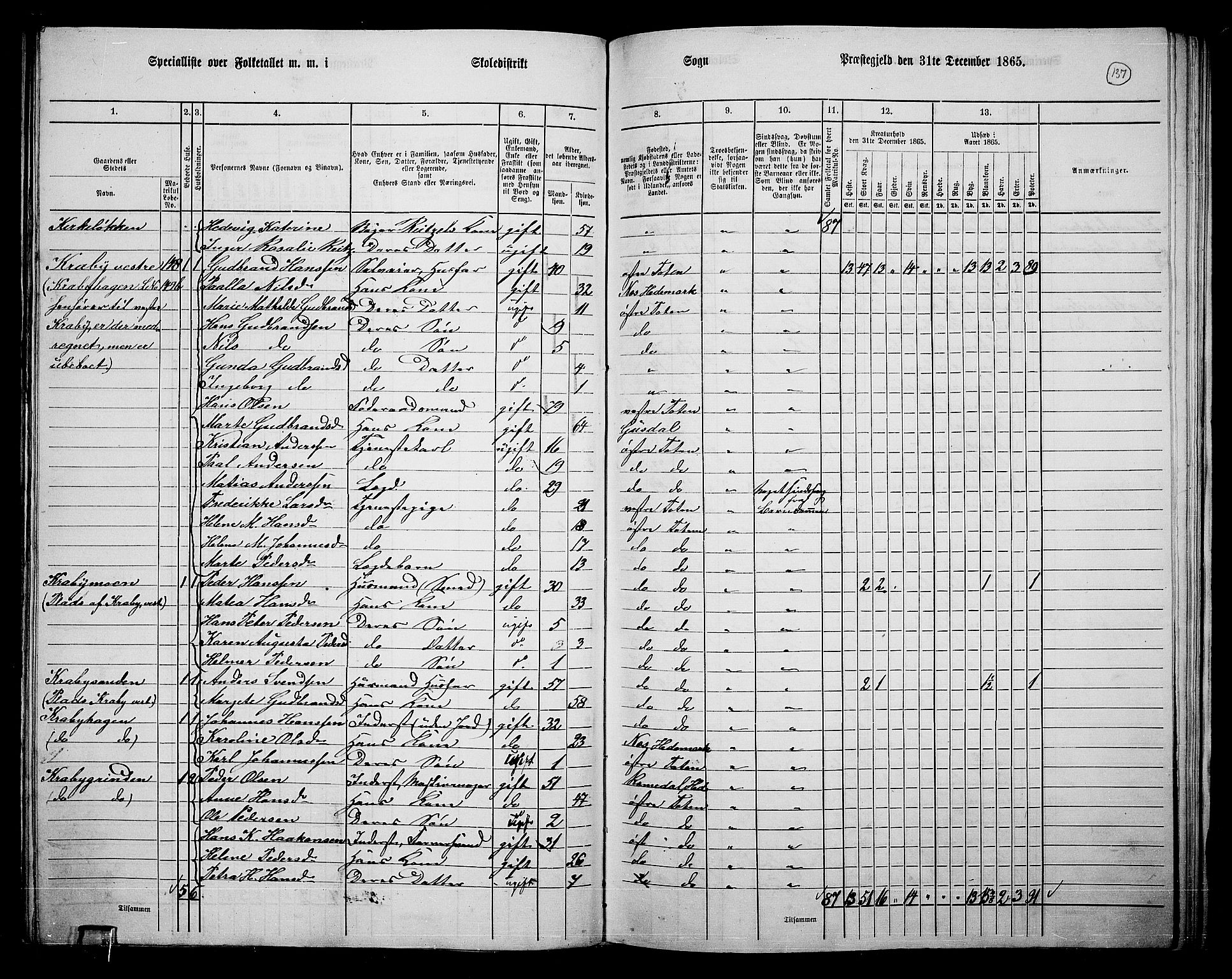 RA, 1865 census for Østre Toten, 1865, p. 253