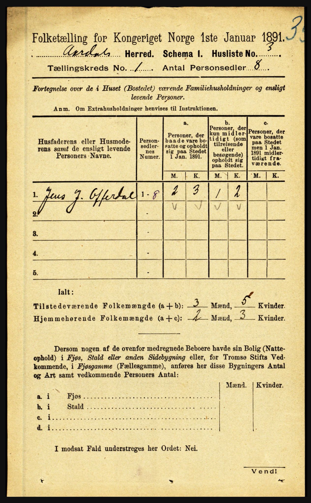 RA, 1891 census for 1424 Årdal, 1891, p. 23