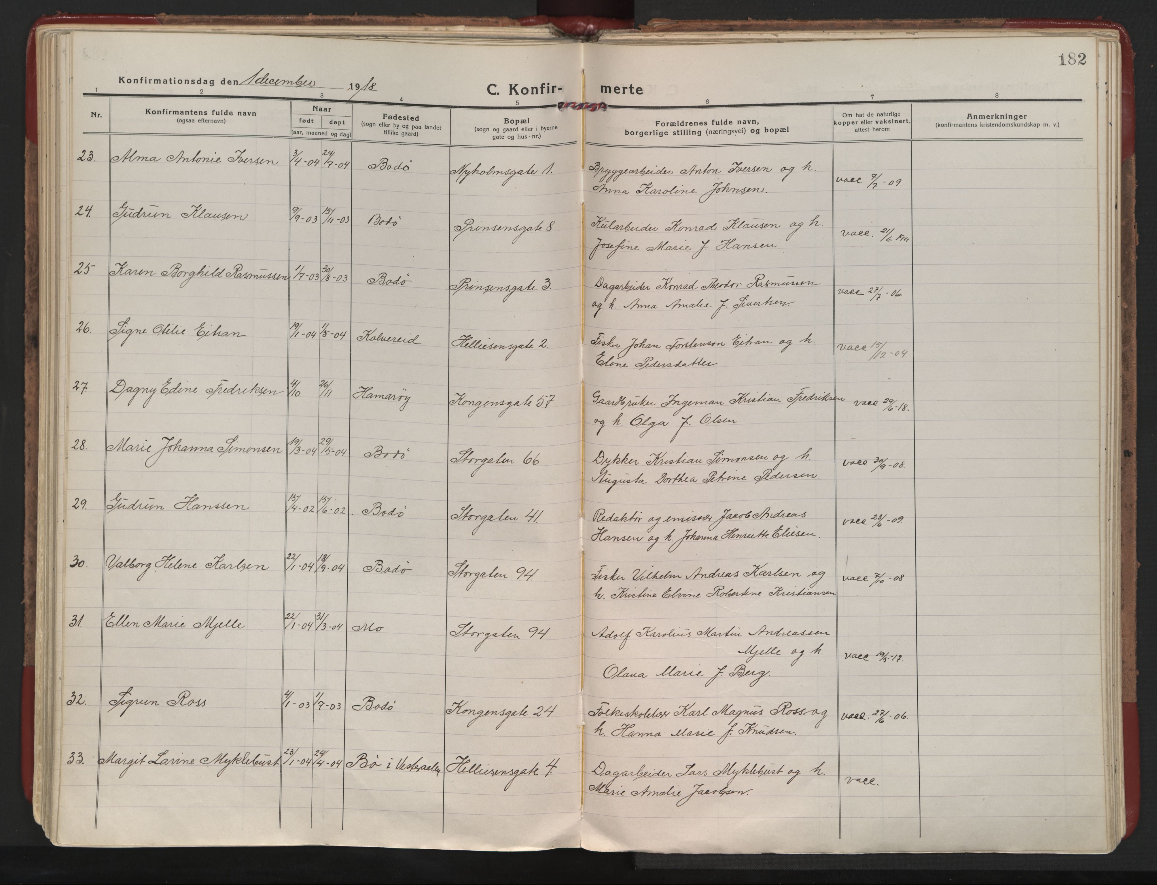 Ministerialprotokoller, klokkerbøker og fødselsregistre - Nordland, AV/SAT-A-1459/801/L0017: Parish register (official) no. 801A17, 1917-1930, p. 182