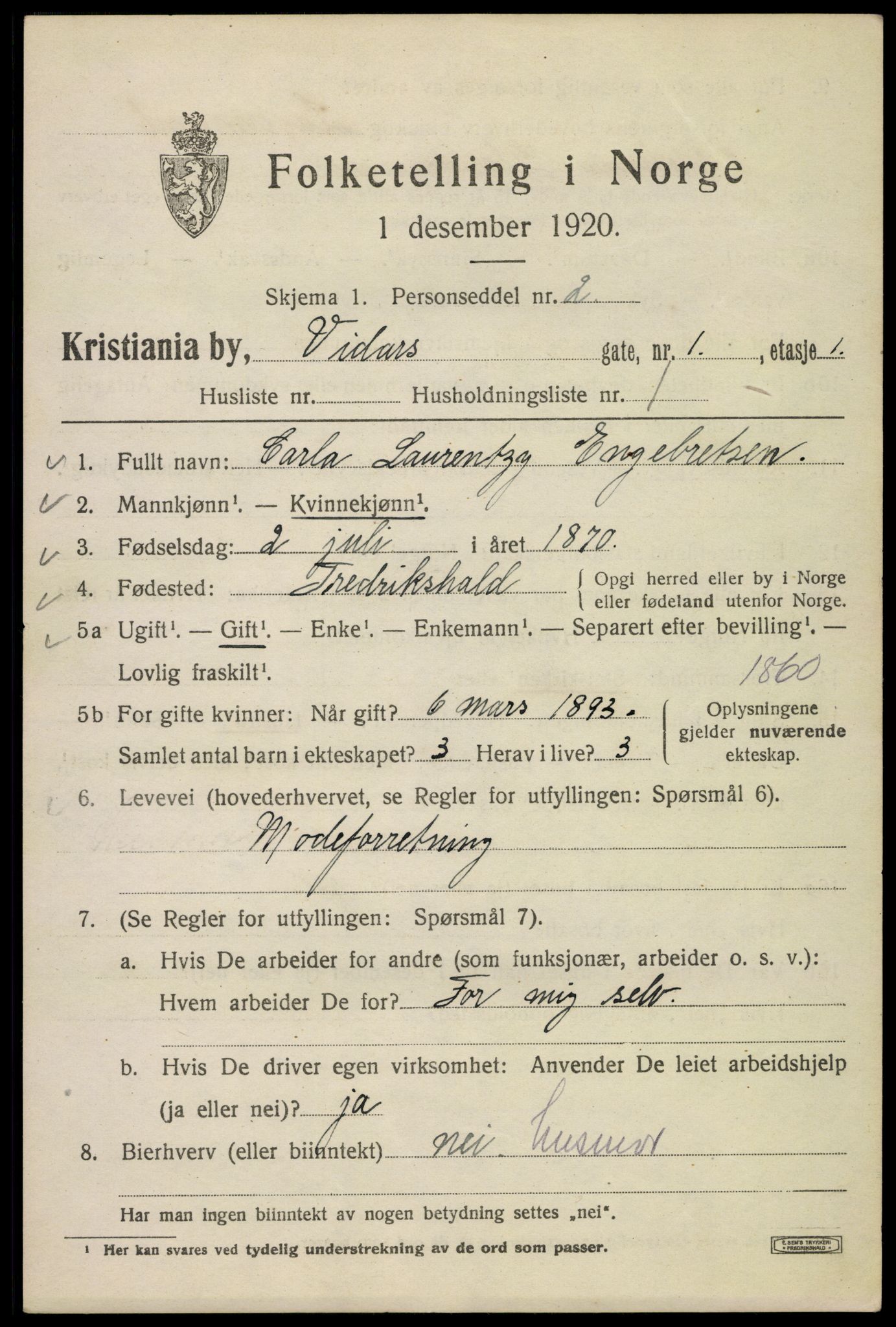 SAO, 1920 census for Kristiania, 1920, p. 636227