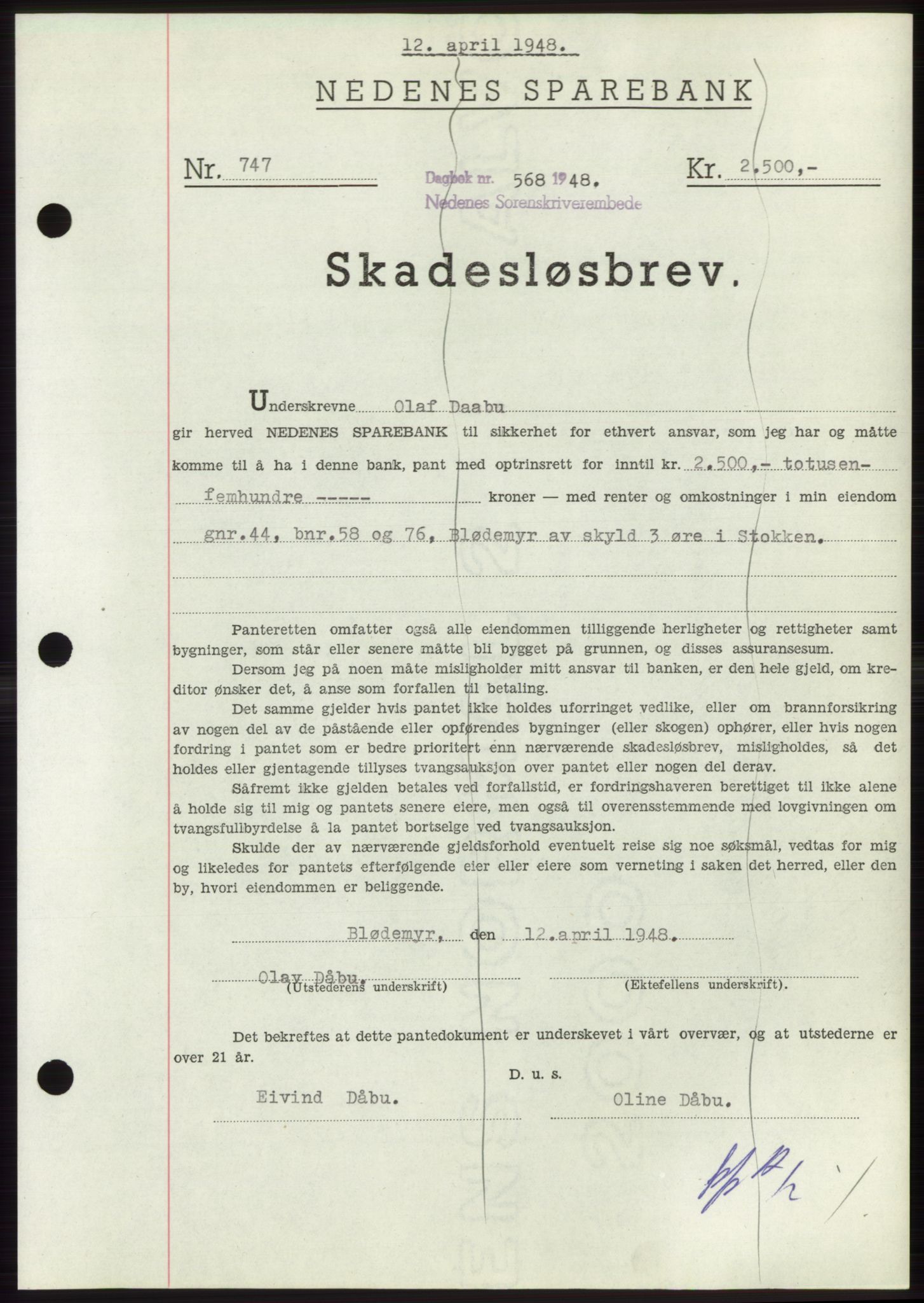 Nedenes sorenskriveri, AV/SAK-1221-0006/G/Gb/Gbb/L0005: Mortgage book no. B5, 1948-1948, Diary no: : 568/1948