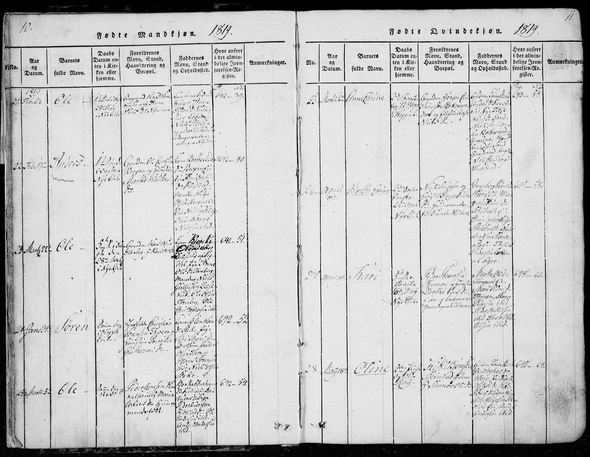 Modum kirkebøker, SAKO/A-234/G/Ga/L0001: Parish register (copy) no. I 1, 1818-1824, p. 10-11