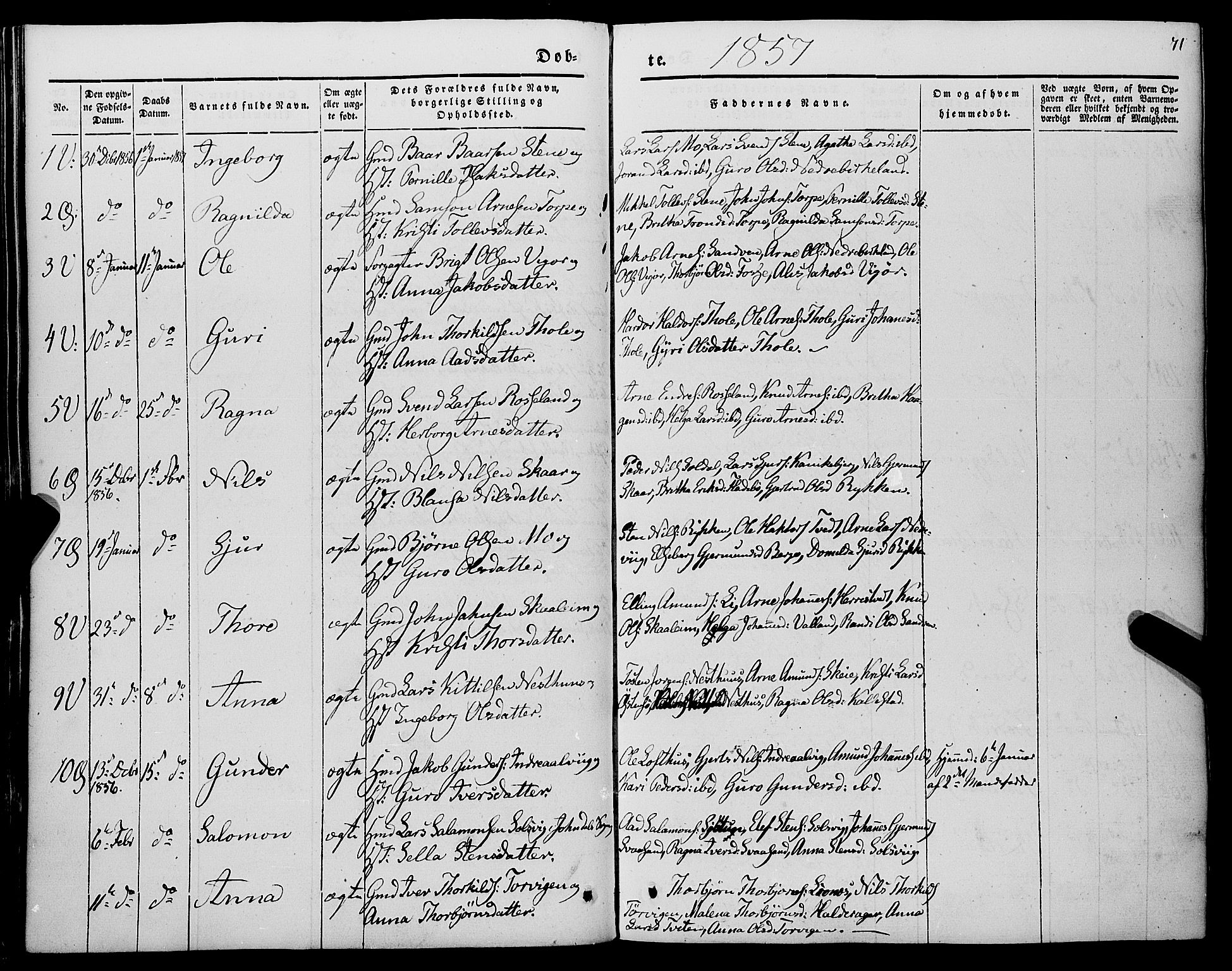 Kvam sokneprestembete, AV/SAB-A-76201/H/Haa: Parish register (official) no. A 8, 1844-1863, p. 71