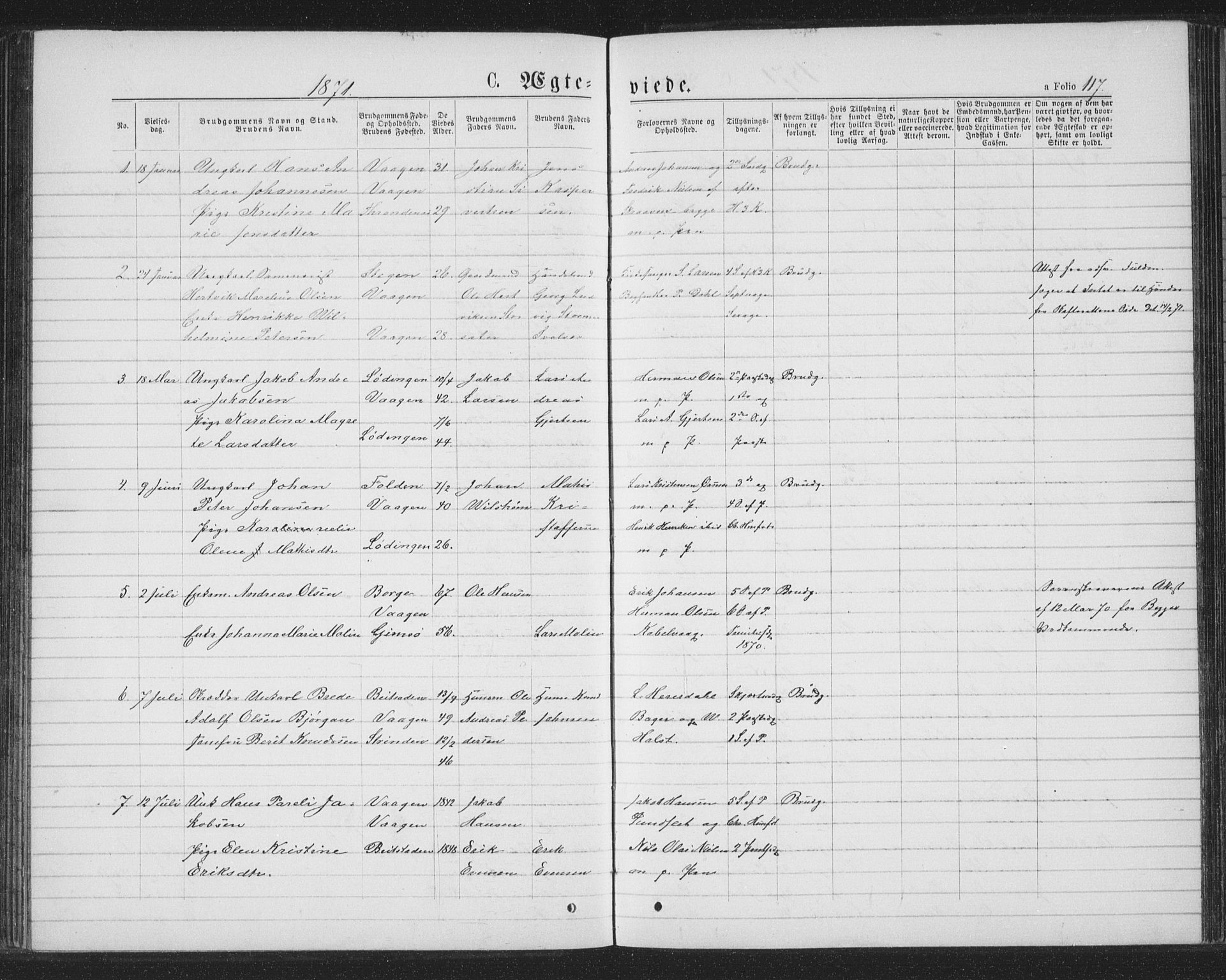 Ministerialprotokoller, klokkerbøker og fødselsregistre - Nordland, SAT/A-1459/874/L1074: Parish register (copy) no. 874C03, 1870-1876, p. 117
