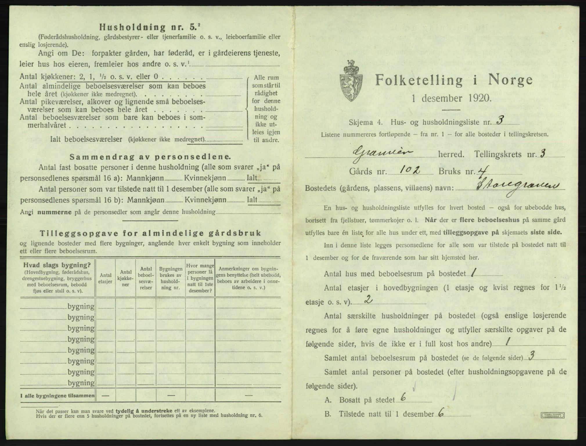 SAB, 1920 census for Granvin, 1920, p. 164