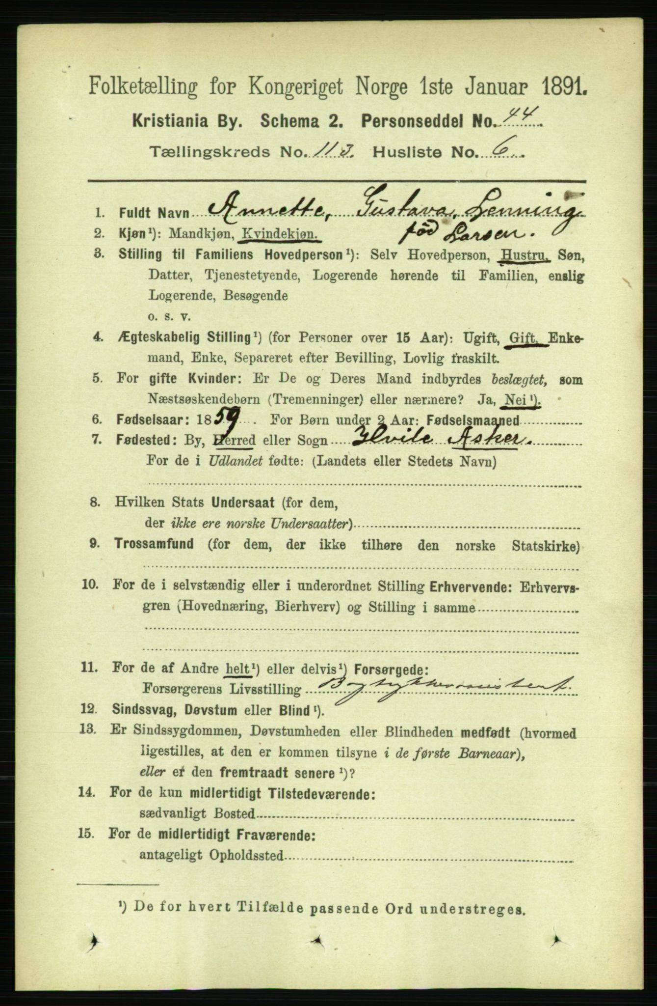 RA, 1891 census for 0301 Kristiania, 1891, p. 60047