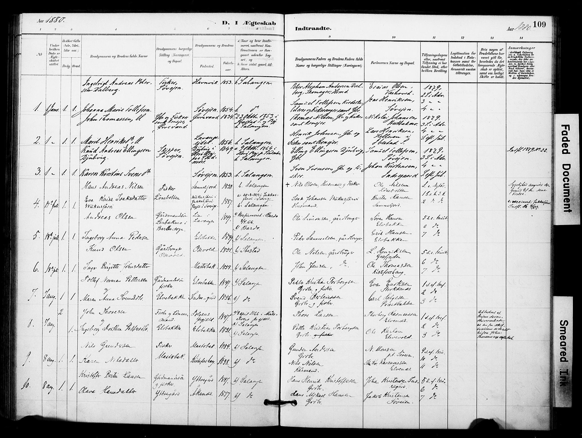 Ibestad sokneprestembete, SATØ/S-0077/H/Ha/Haa/L0014kirke: Parish register (official) no. 14, 1880-1887, p. 109