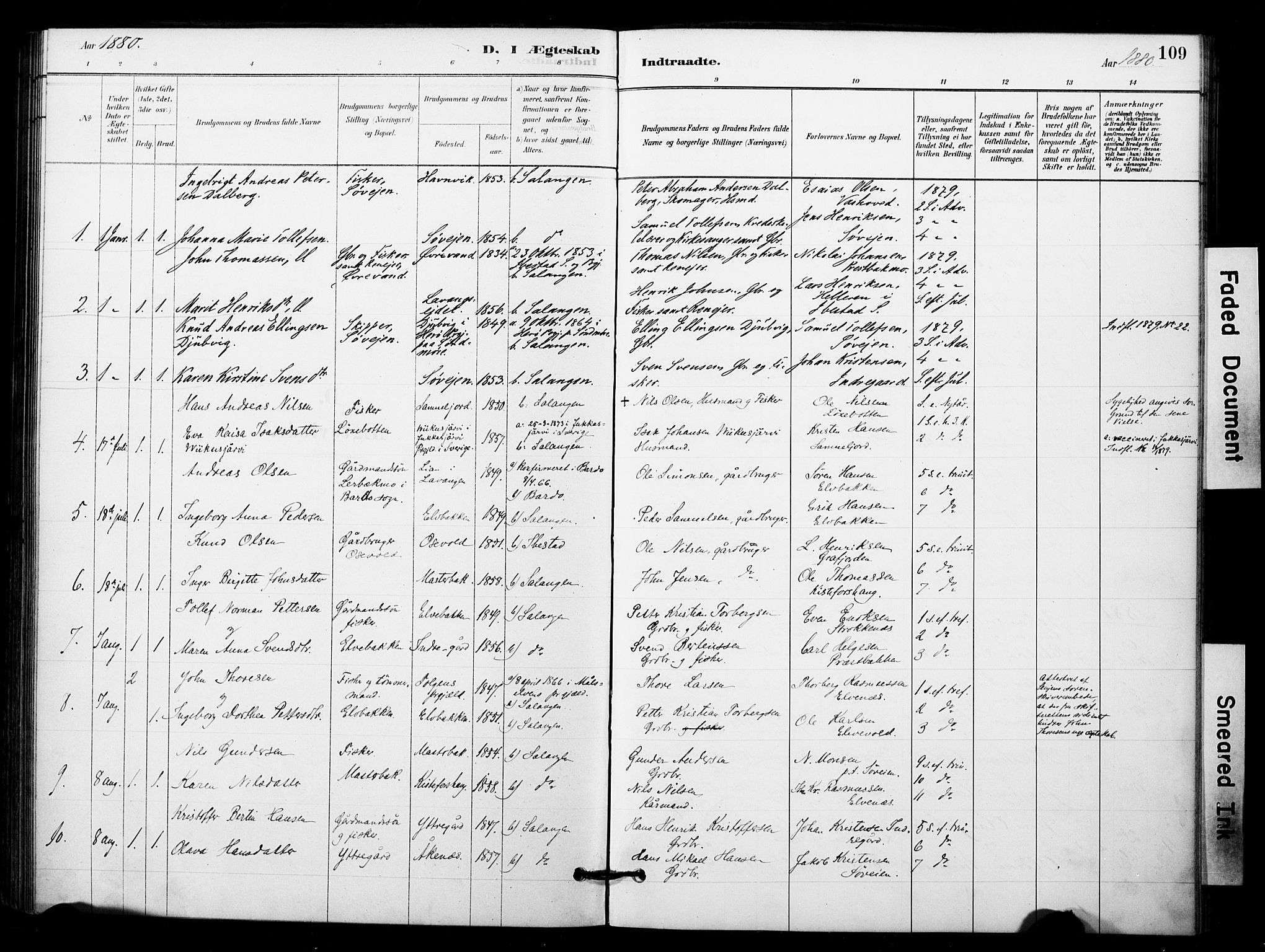 Ibestad sokneprestembete, AV/SATØ-S-0077/H/Ha/Haa/L0014kirke: Parish register (official) no. 14, 1880-1887, p. 109