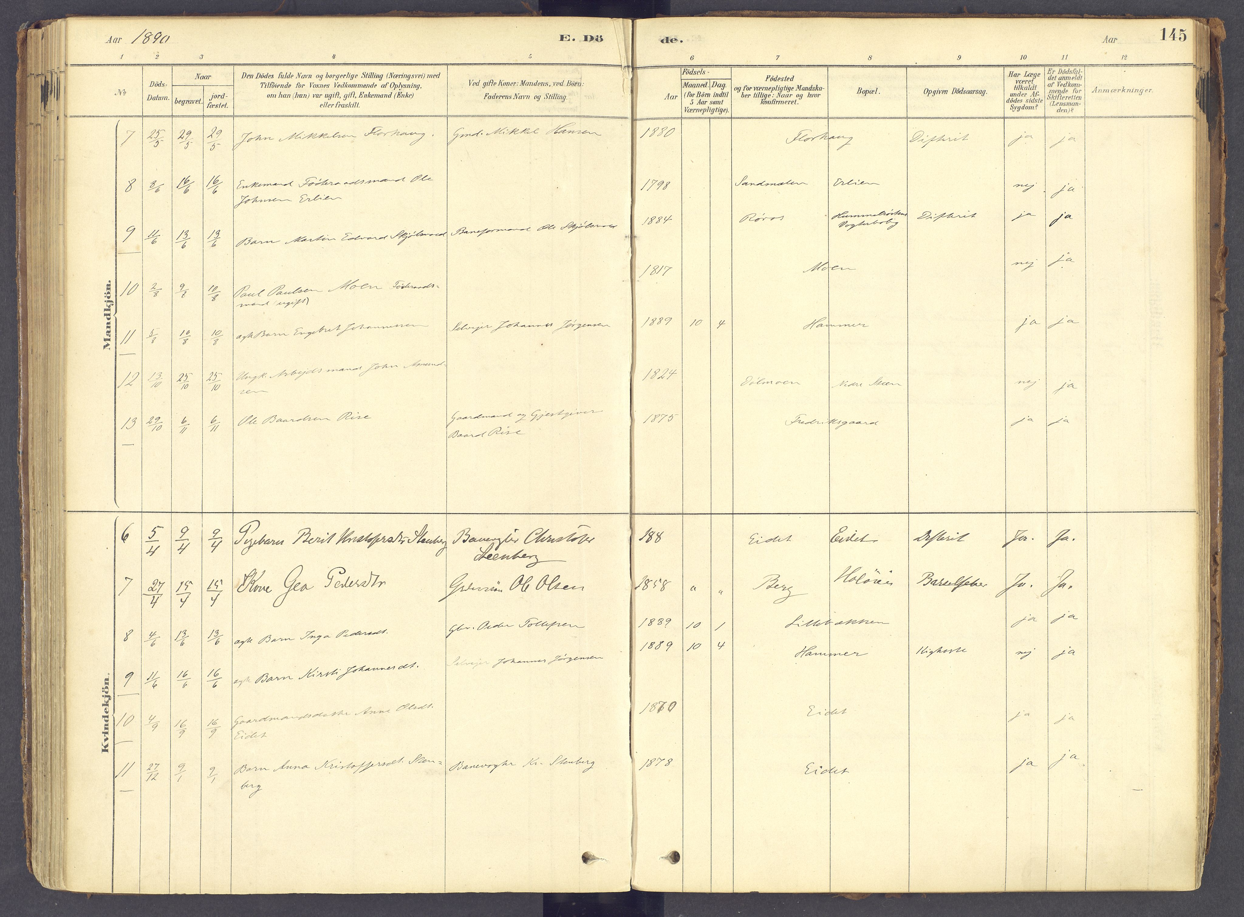 Tolga prestekontor, AV/SAH-PREST-062/K/L0011: Parish register (official) no. 11, 1877-1920, p. 145