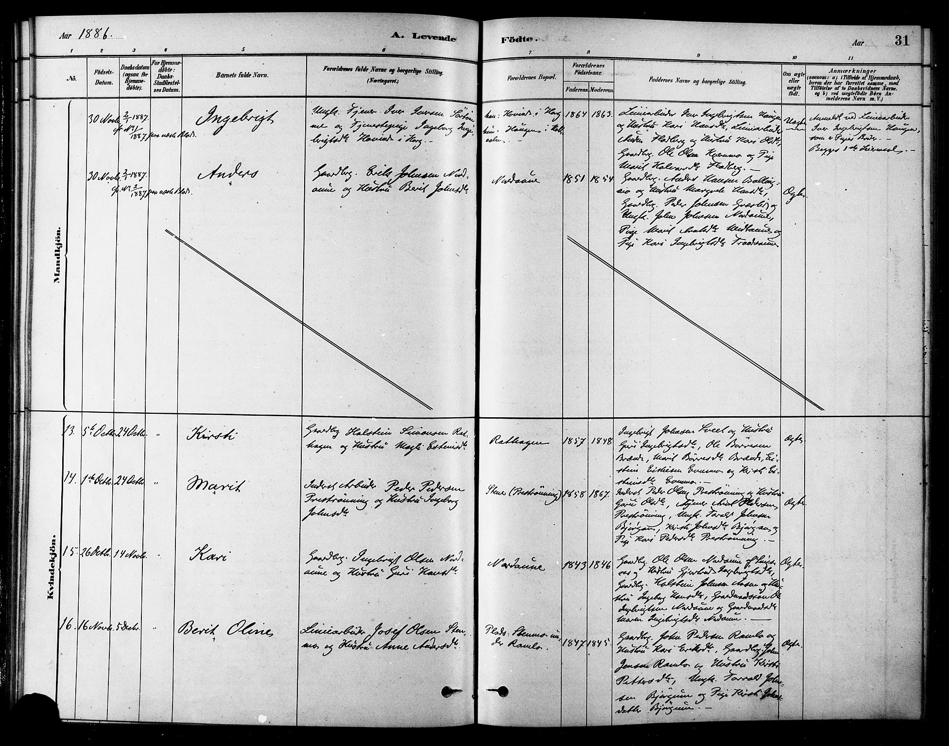 Ministerialprotokoller, klokkerbøker og fødselsregistre - Sør-Trøndelag, SAT/A-1456/685/L0972: Parish register (official) no. 685A09, 1879-1890, p. 31