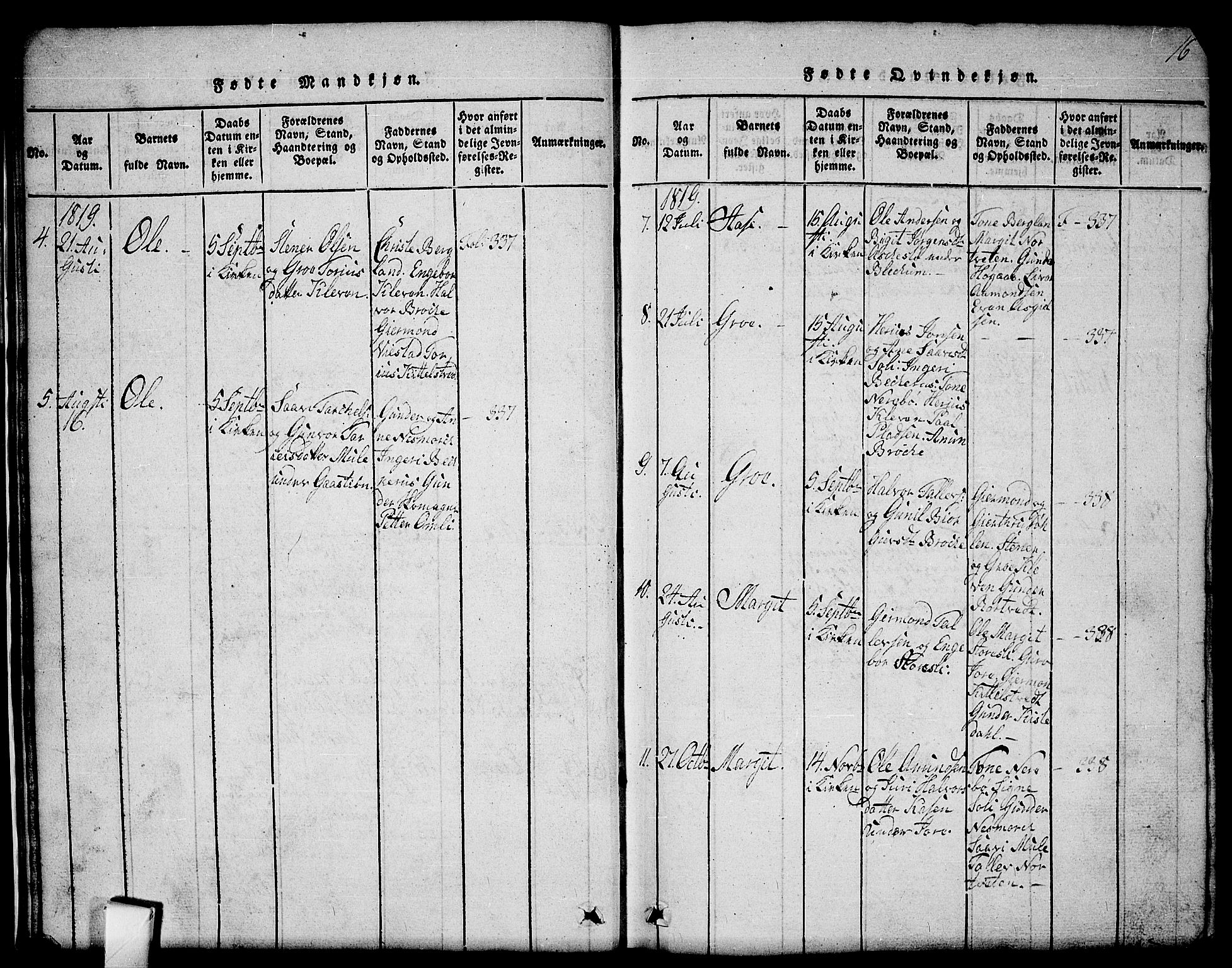 Mo kirkebøker, SAKO/A-286/G/Gb/L0001: Parish register (copy) no. II 1, 1814-1843, p. 16