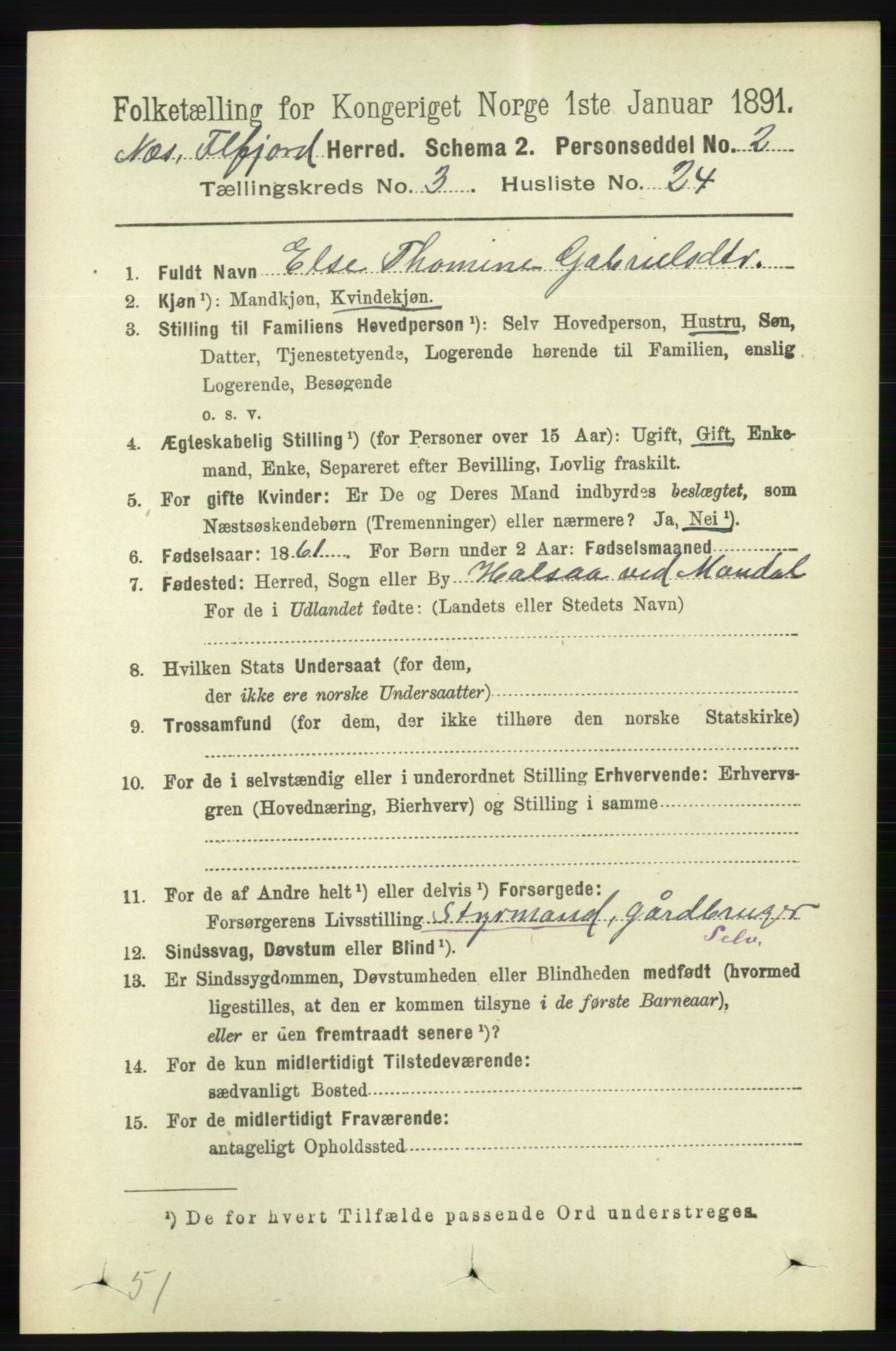 RA, 1891 census for 1043 Hidra og Nes, 1891, p. 1026