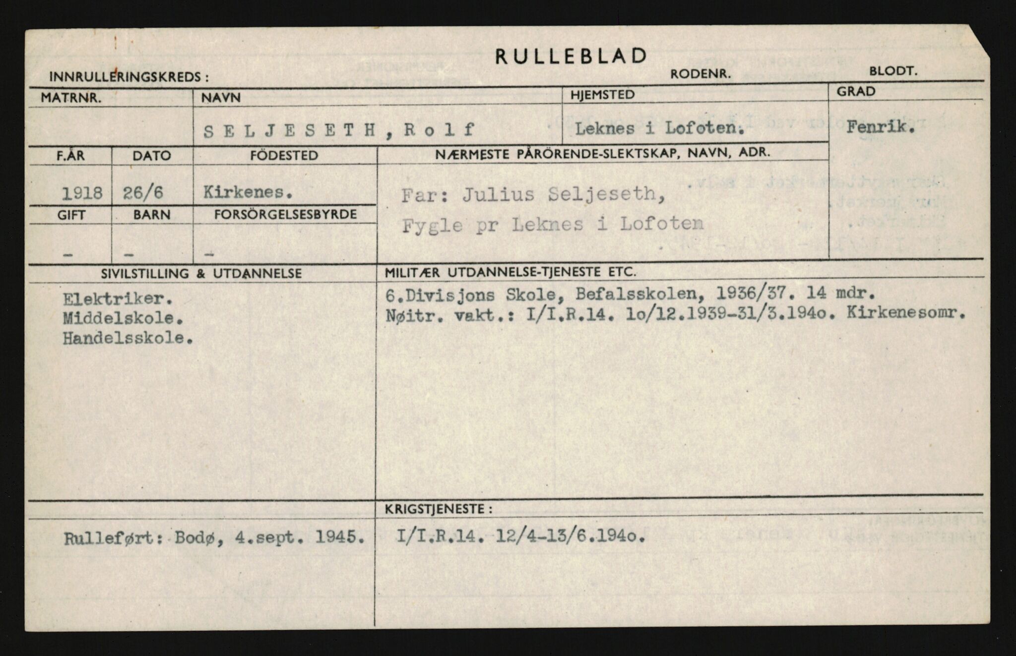 Forsvaret, Sør-Hålogaland landforsvar, AV/RA-RAFA-2552/P/Pa/L0303: Personellmapper for slettet personell, yrkesbefal og vernepliktig befal, født 1917-1920, 1936-1980, p. 431