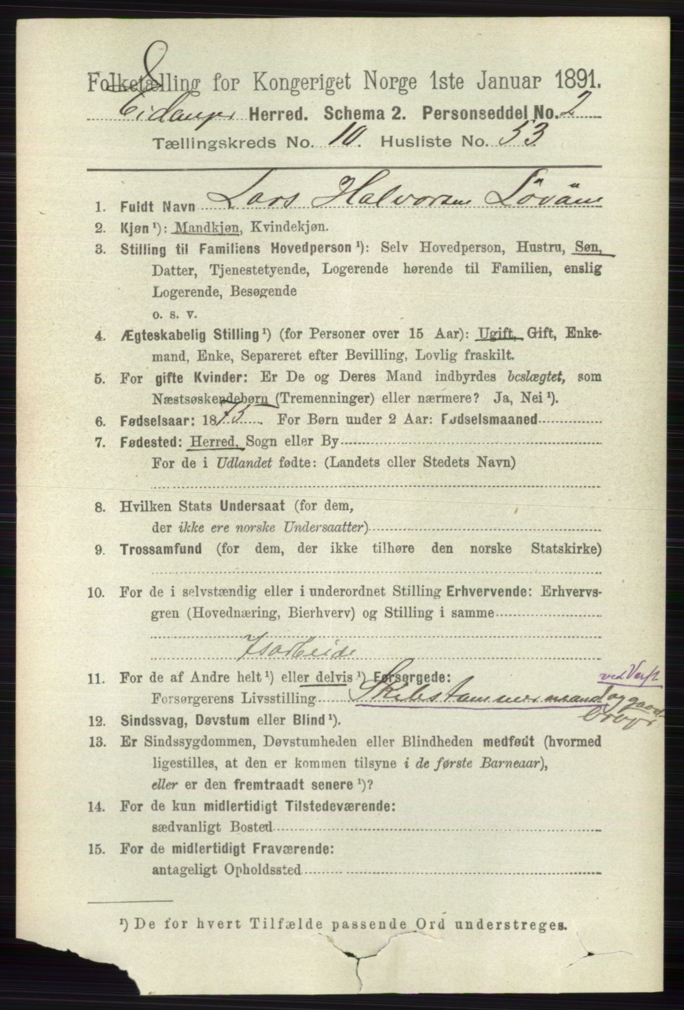 RA, 1891 census for 0813 Eidanger, 1891, p. 4200