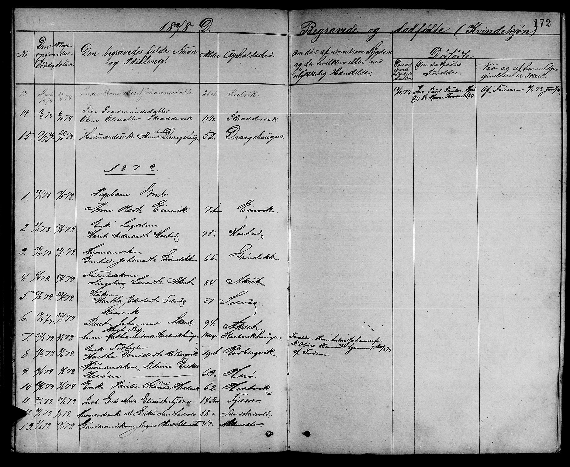Ministerialprotokoller, klokkerbøker og fødselsregistre - Sør-Trøndelag, SAT/A-1456/637/L0561: Parish register (copy) no. 637C02, 1873-1882, p. 172