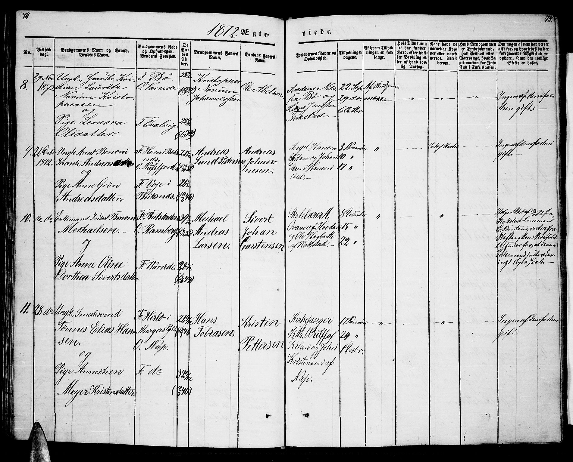 Ministerialprotokoller, klokkerbøker og fødselsregistre - Nordland, AV/SAT-A-1459/885/L1212: Parish register (copy) no. 885C01, 1847-1873, p. 74-75