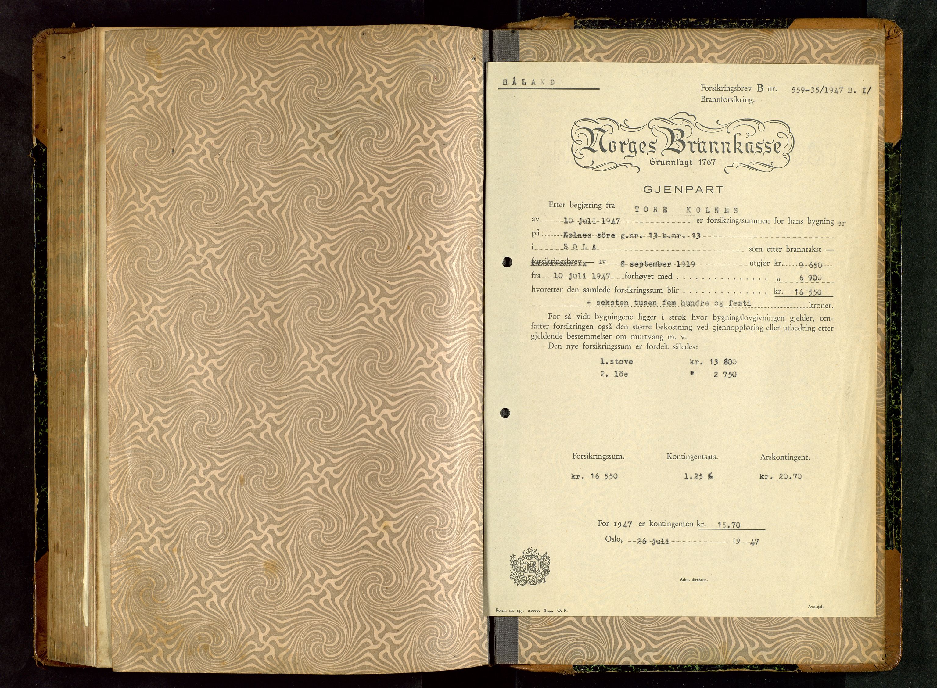 Håland lensmannskontor, SAST/A-100100/Gob/L0006: Branntakstprotokoll - skjematakst. Register i boken., 1917-1920