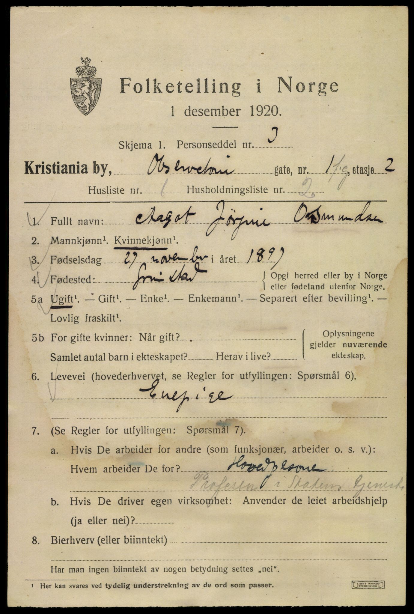 SAO, 1920 census for Kristiania, 1920, p. 428077