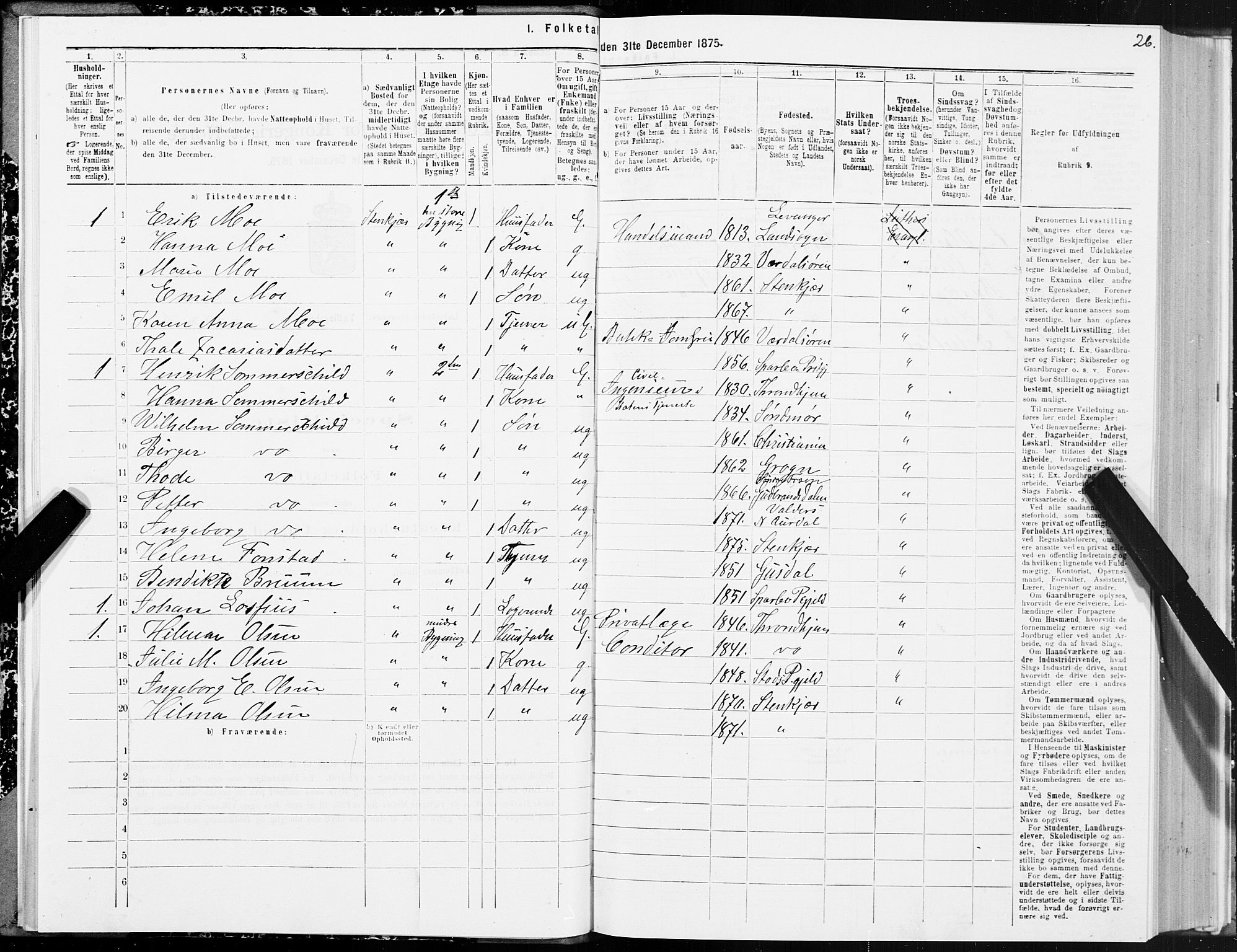 SAT, 1875 census for 1702B Steinkjer/Steinkjer, 1875, p. 26