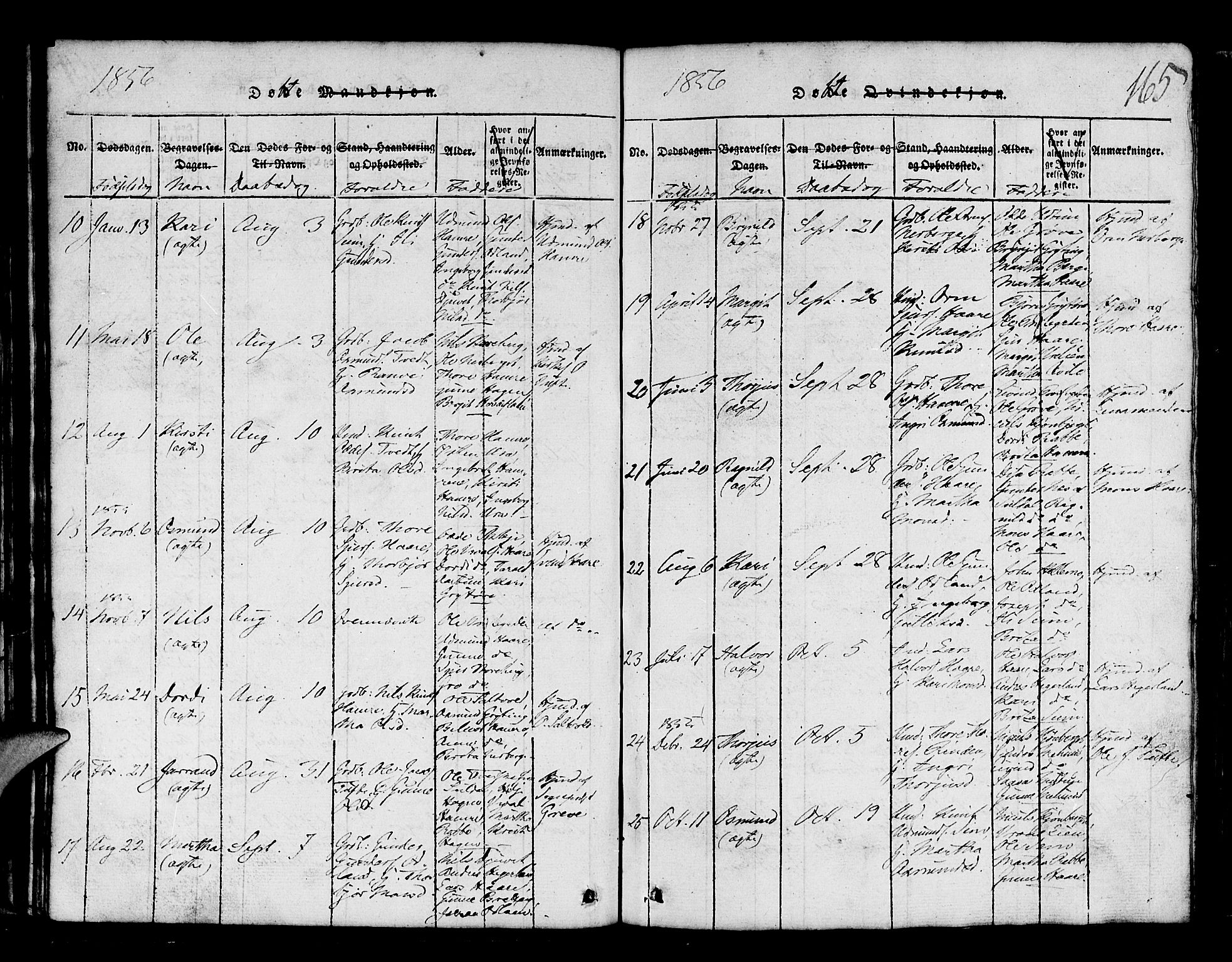 Røldal sokneprestembete, AV/SAB-A-100247: Parish register (copy) no. A 1, 1817-1860, p. 165