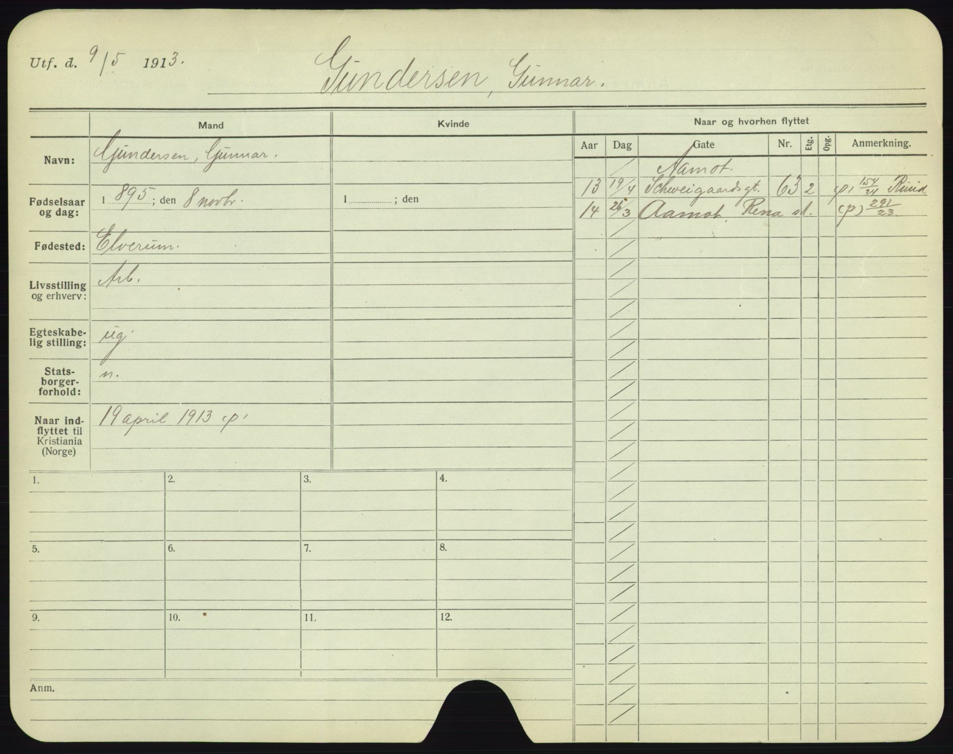 Oslo folkeregister, Registerkort, AV/SAO-A-11715/F/Fa/Fac/L0003: Menn, 1906-1914, p. 824a