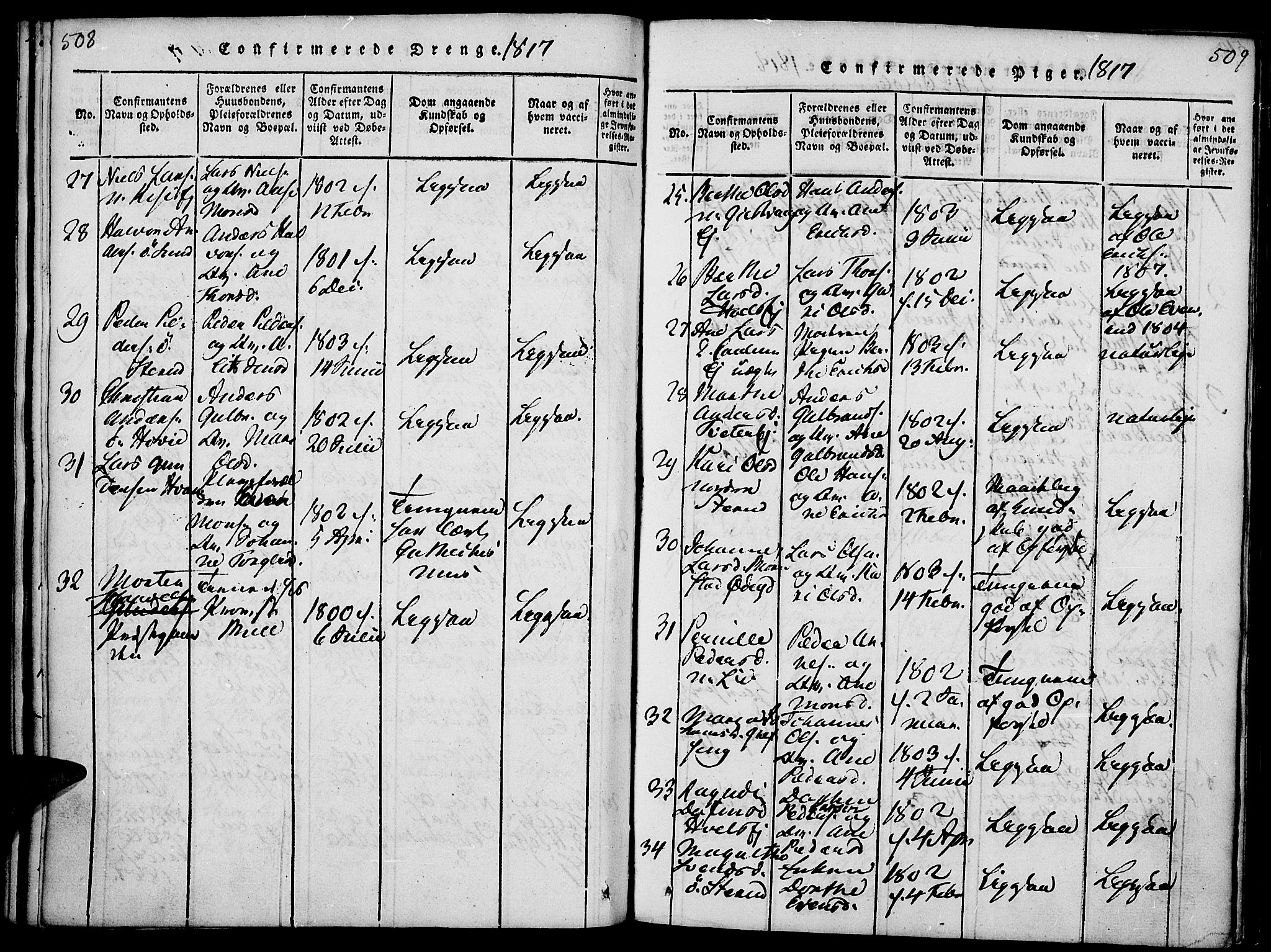 Nes prestekontor, Hedmark, AV/SAH-PREST-020/K/Ka/L0002: Parish register (official) no. 2, 1813-1827, p. 508-509